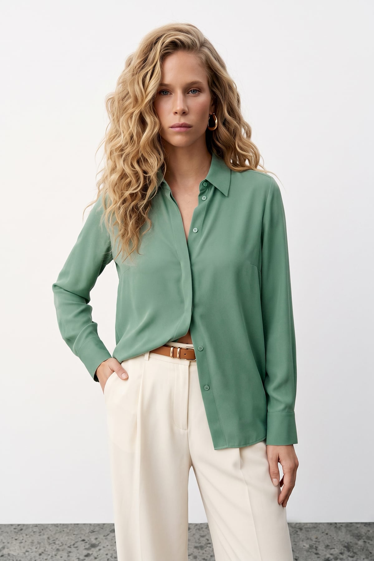 Classic Plain Shirt - Green almond