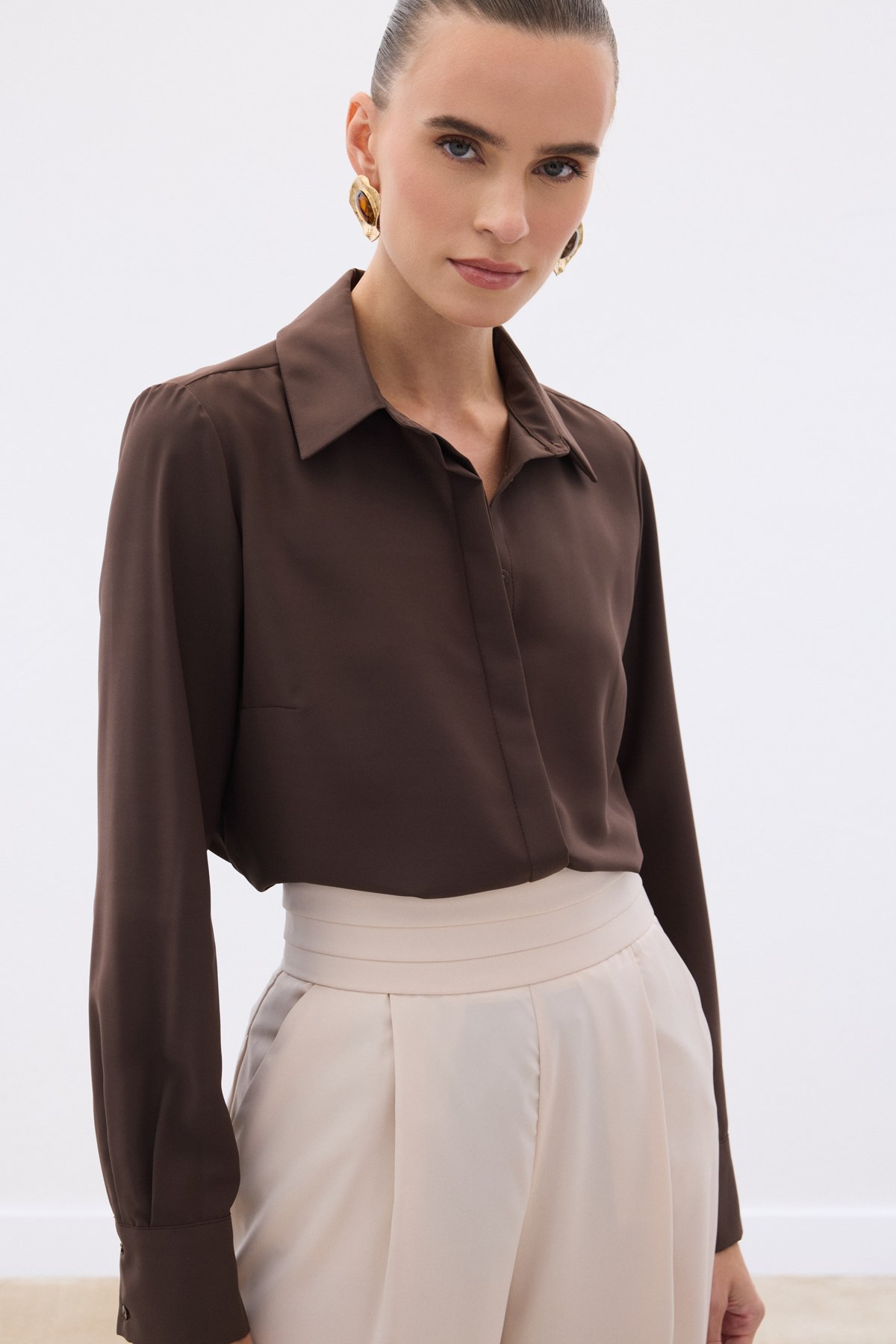 Klasik Düz Gömlek - Kahve