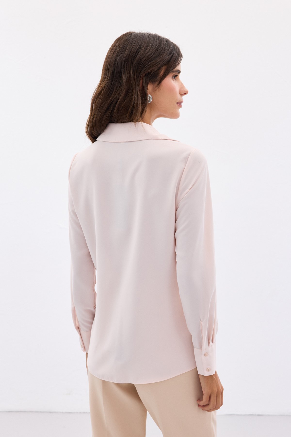 Klasik Düz Gömlek - Pudra