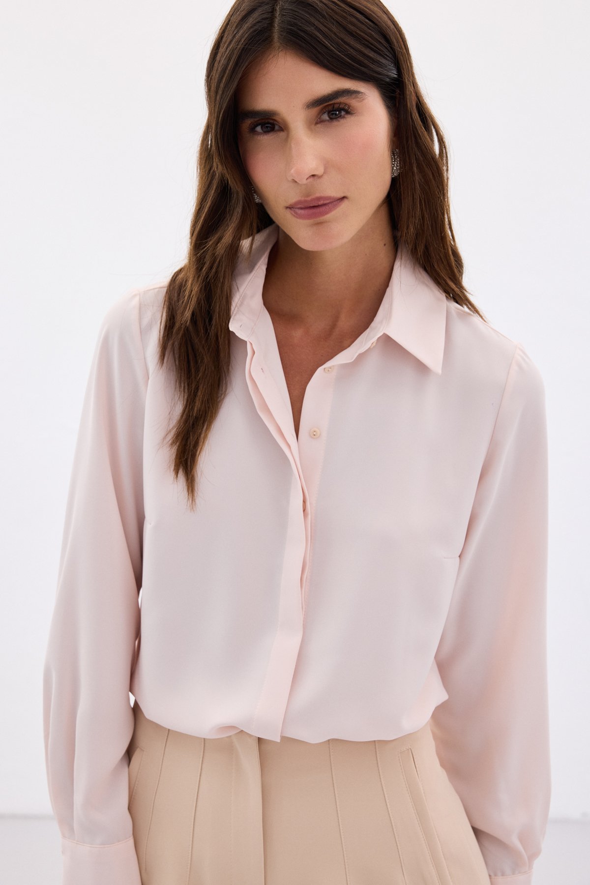 Klasik Düz Gömlek - Pudra