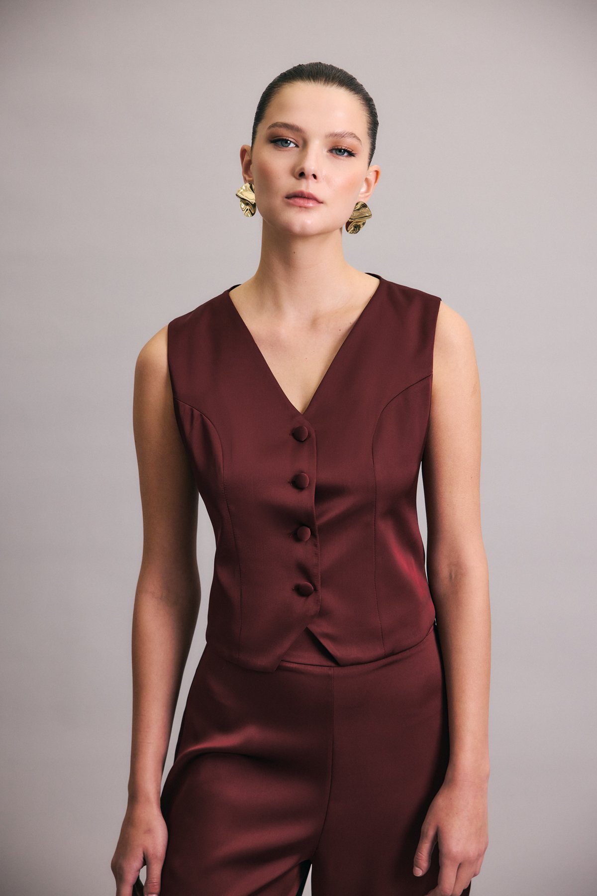 Classic Plain Vest - Maroon