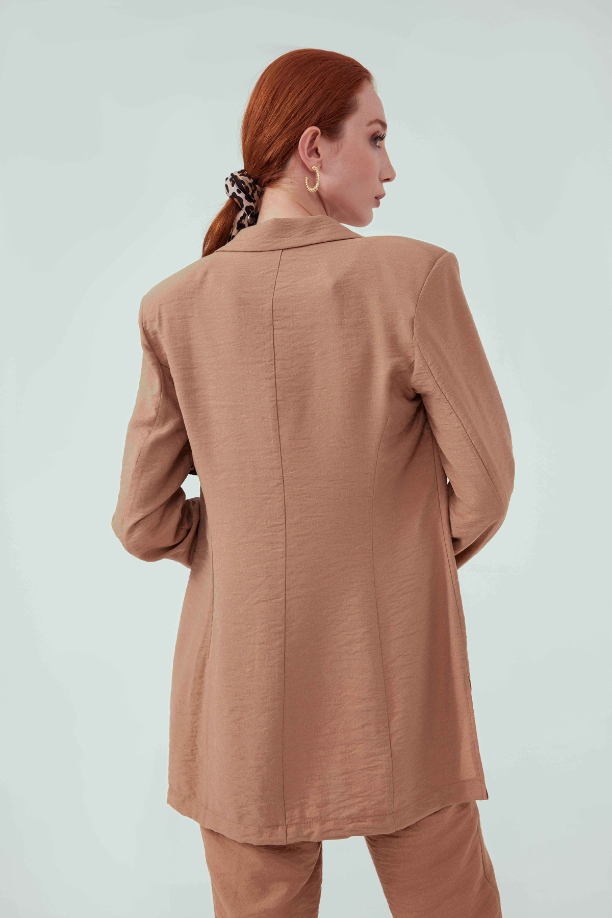 Klasik yaka keten ceket - BEJ