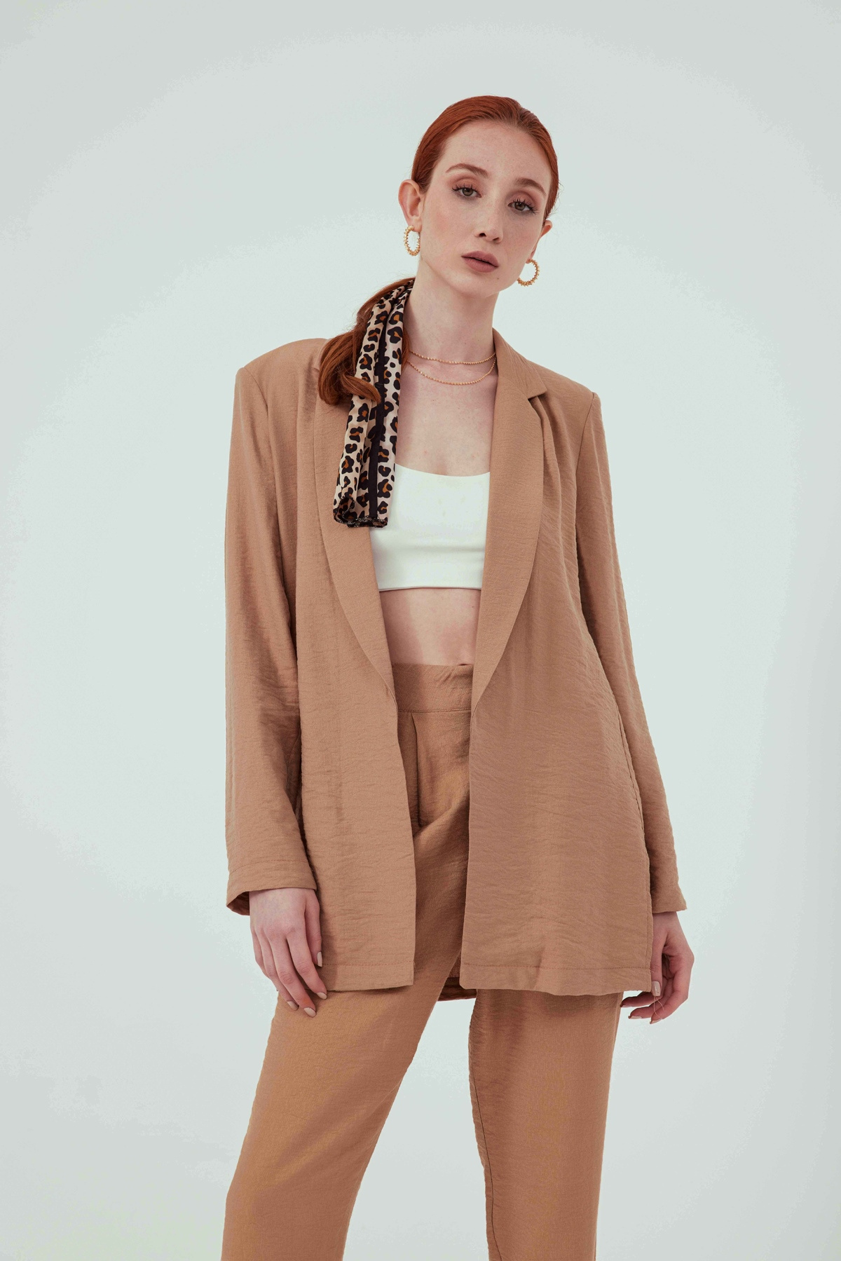 Klasik yaka keten ceket - BEJ