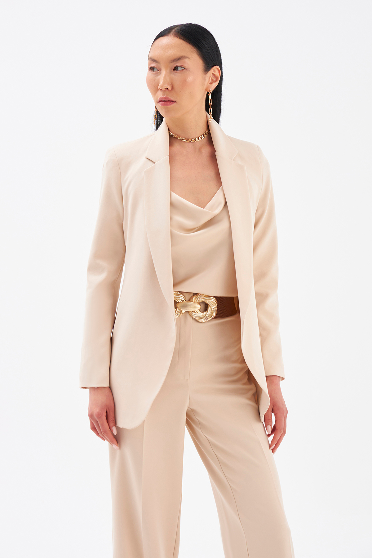 Klasik yaka slim fit ceket - BEJ