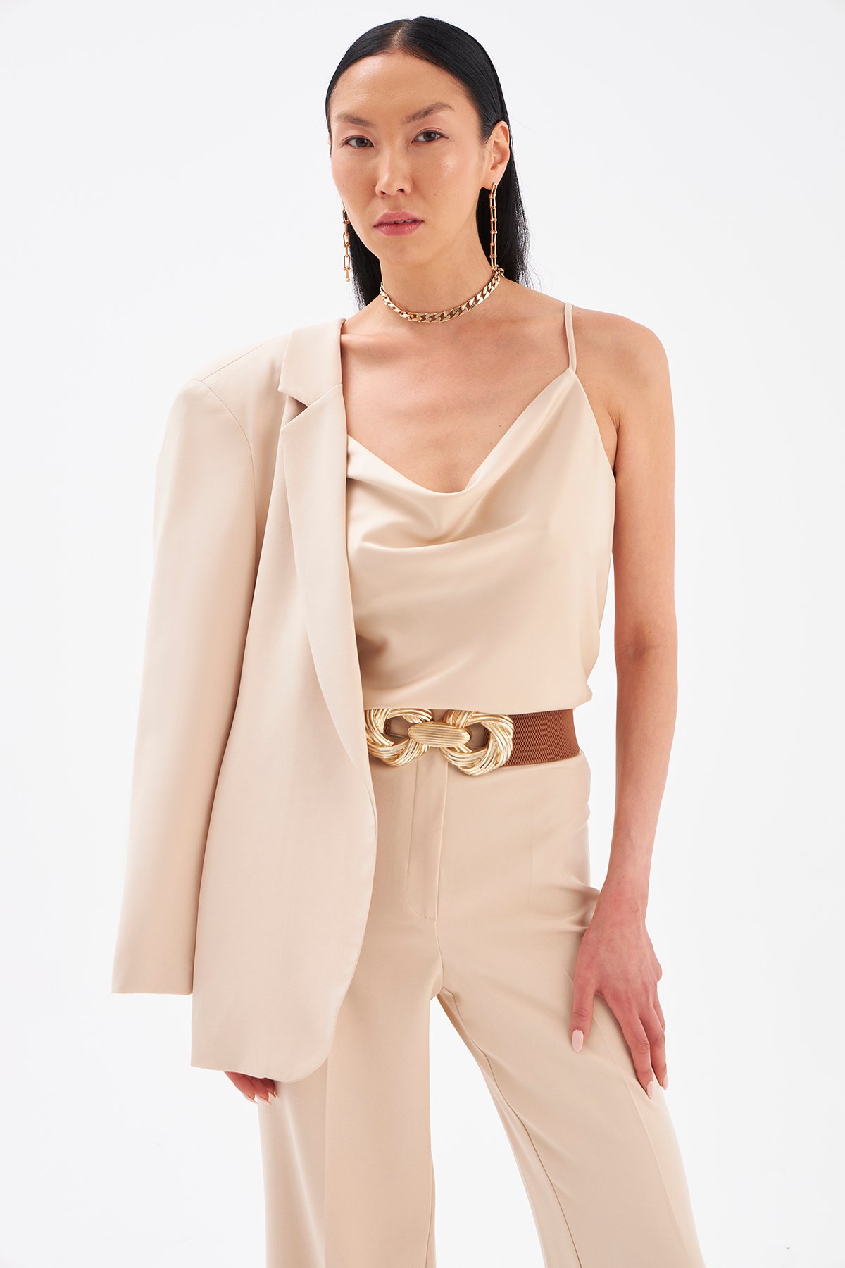 Klasik yaka slim fit ceket - BEJ