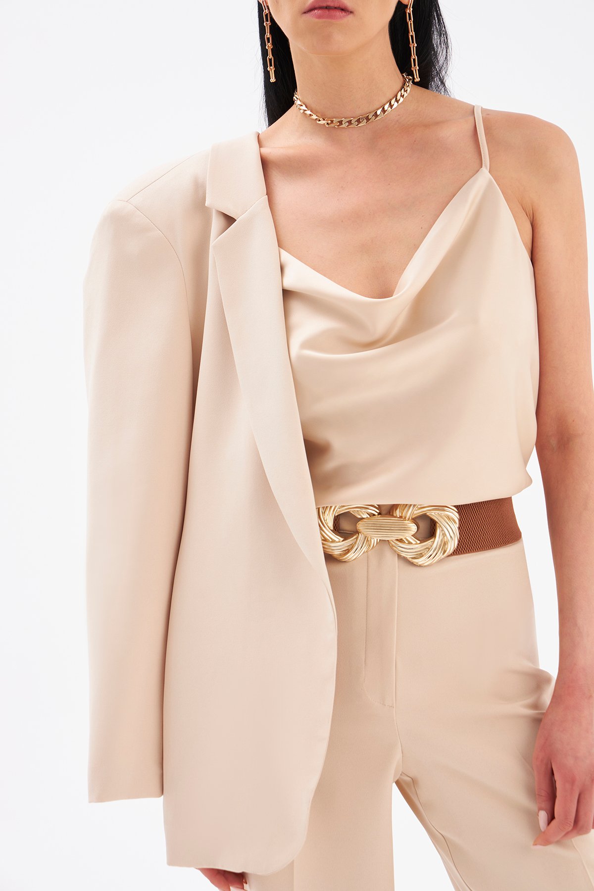 Klasik yaka slim fit ceket - BEJ