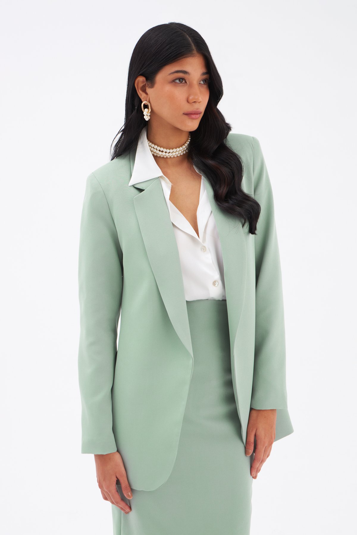 Klasik yaka slim fit ceket - ÇAĞLA YEŞİLİ