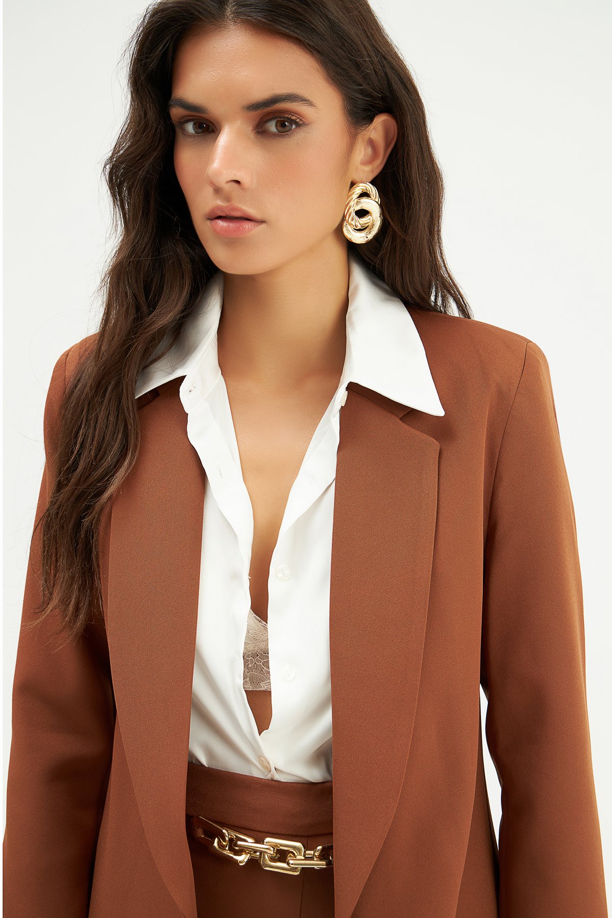 Klasik yaka slim fit ceket - KAHVE