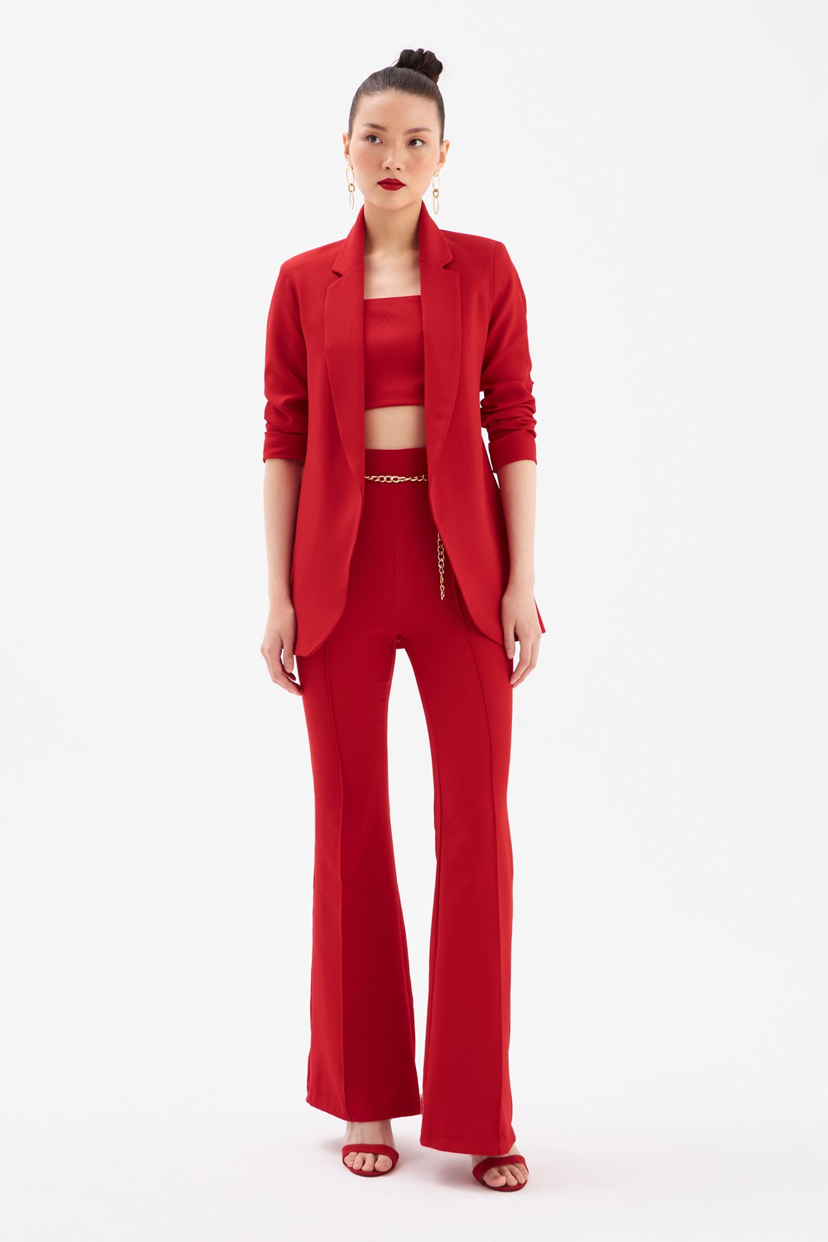 Klasik yaka slim fit ceket - KIRMIZI