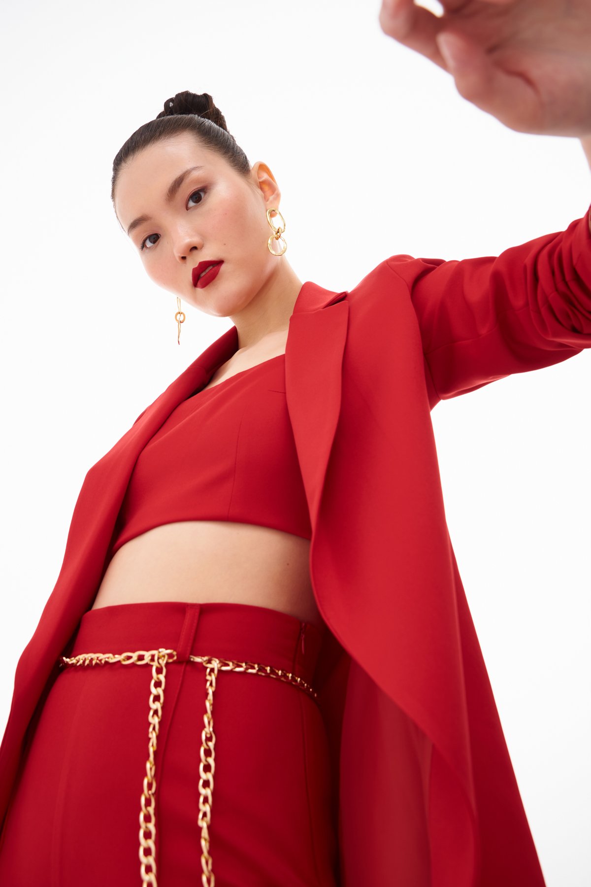 Klasik yaka slim fit ceket - KIRMIZI