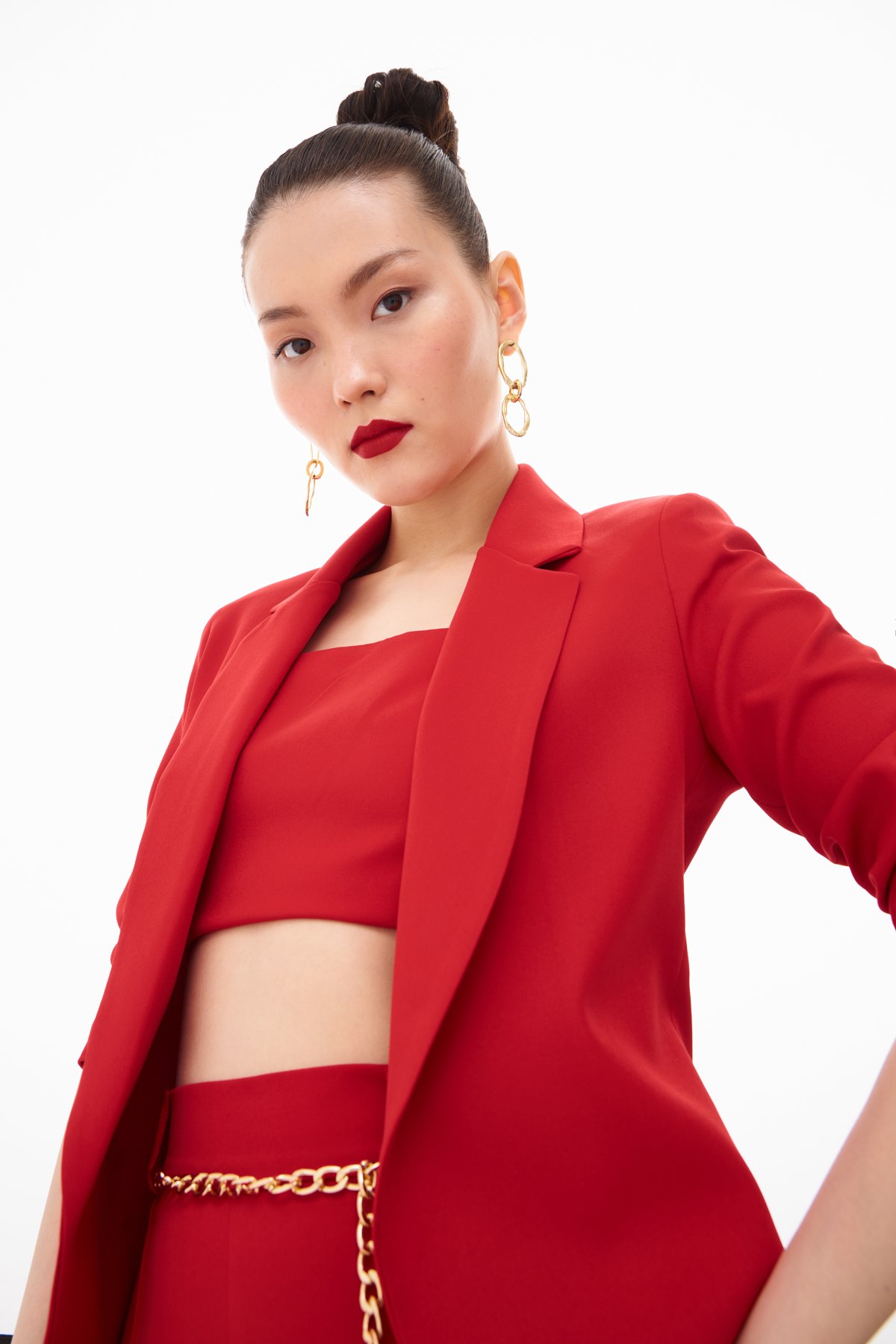 Klasik yaka slim fit ceket - KIRMIZI