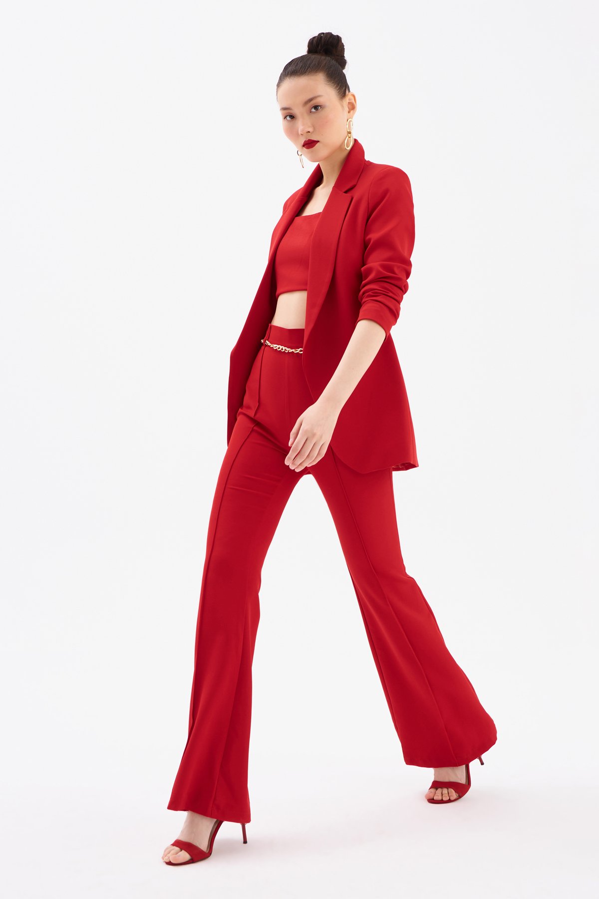 Klasik yaka slim fit ceket - KIRMIZI