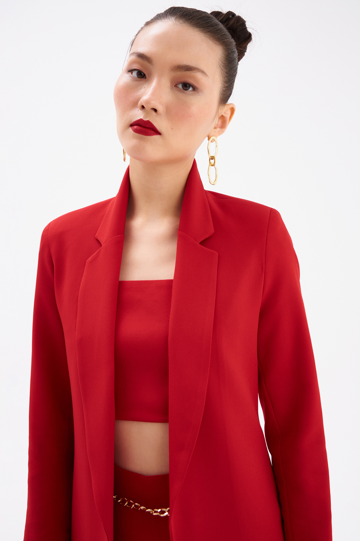 Klasik yaka slim fit ceket - KIRMIZI