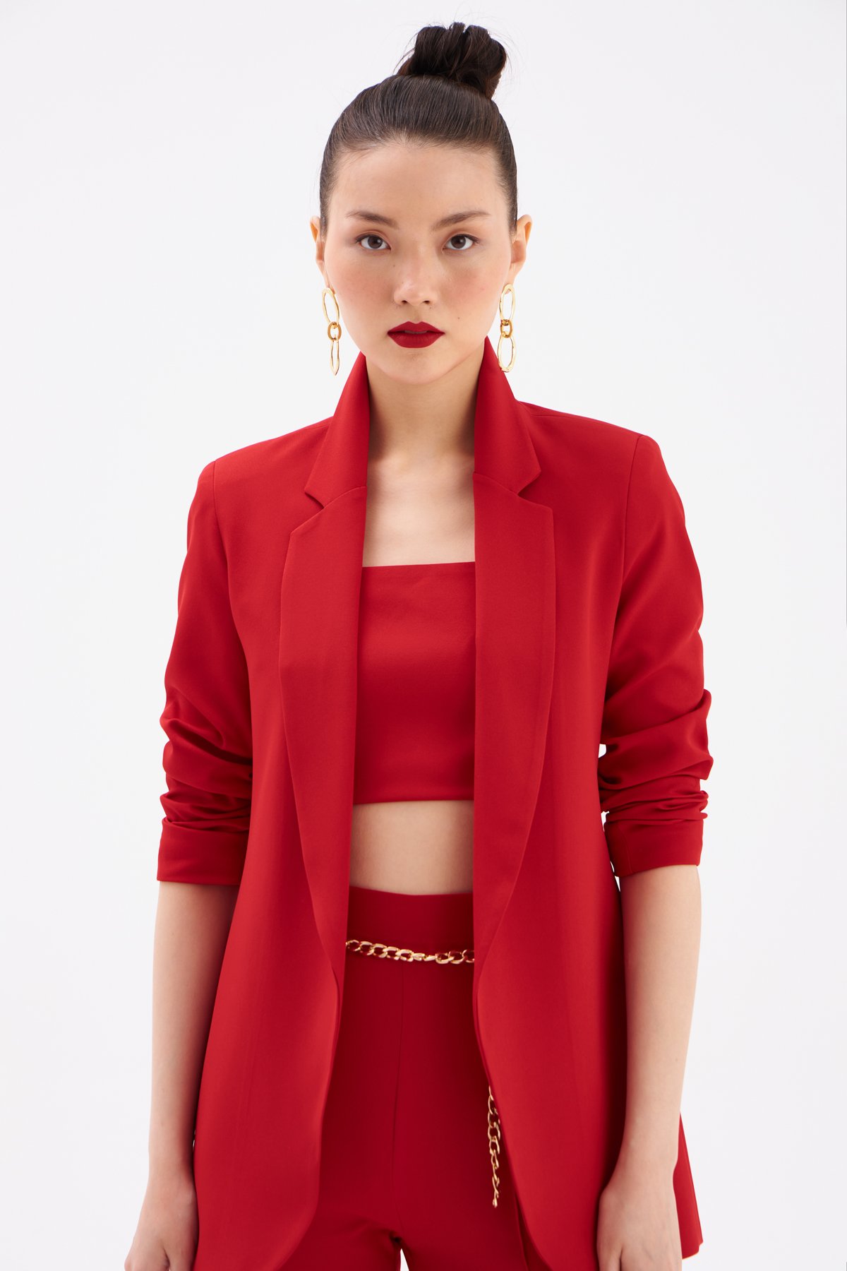 Klasik yaka slim fit ceket - KIRMIZI