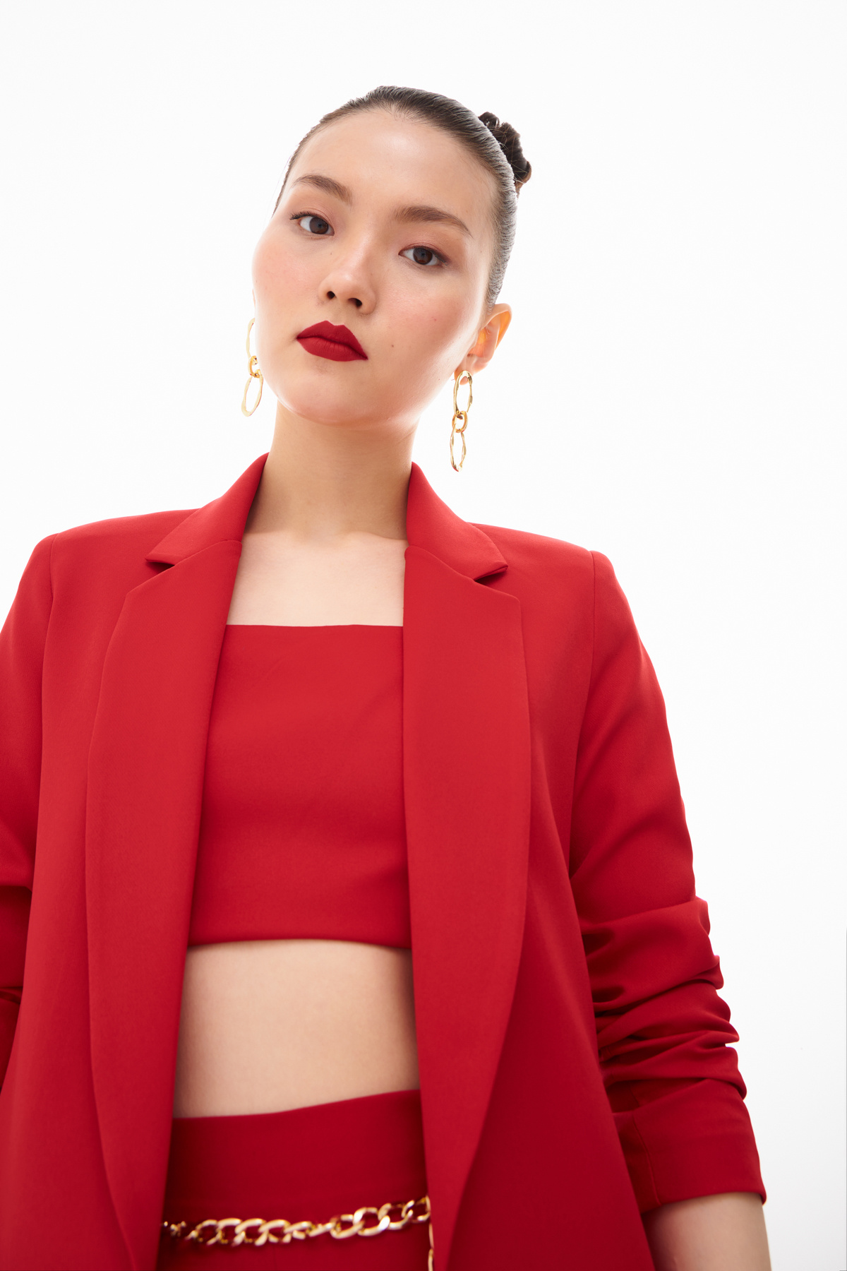 Klasik yaka slim fit ceket - KIRMIZI