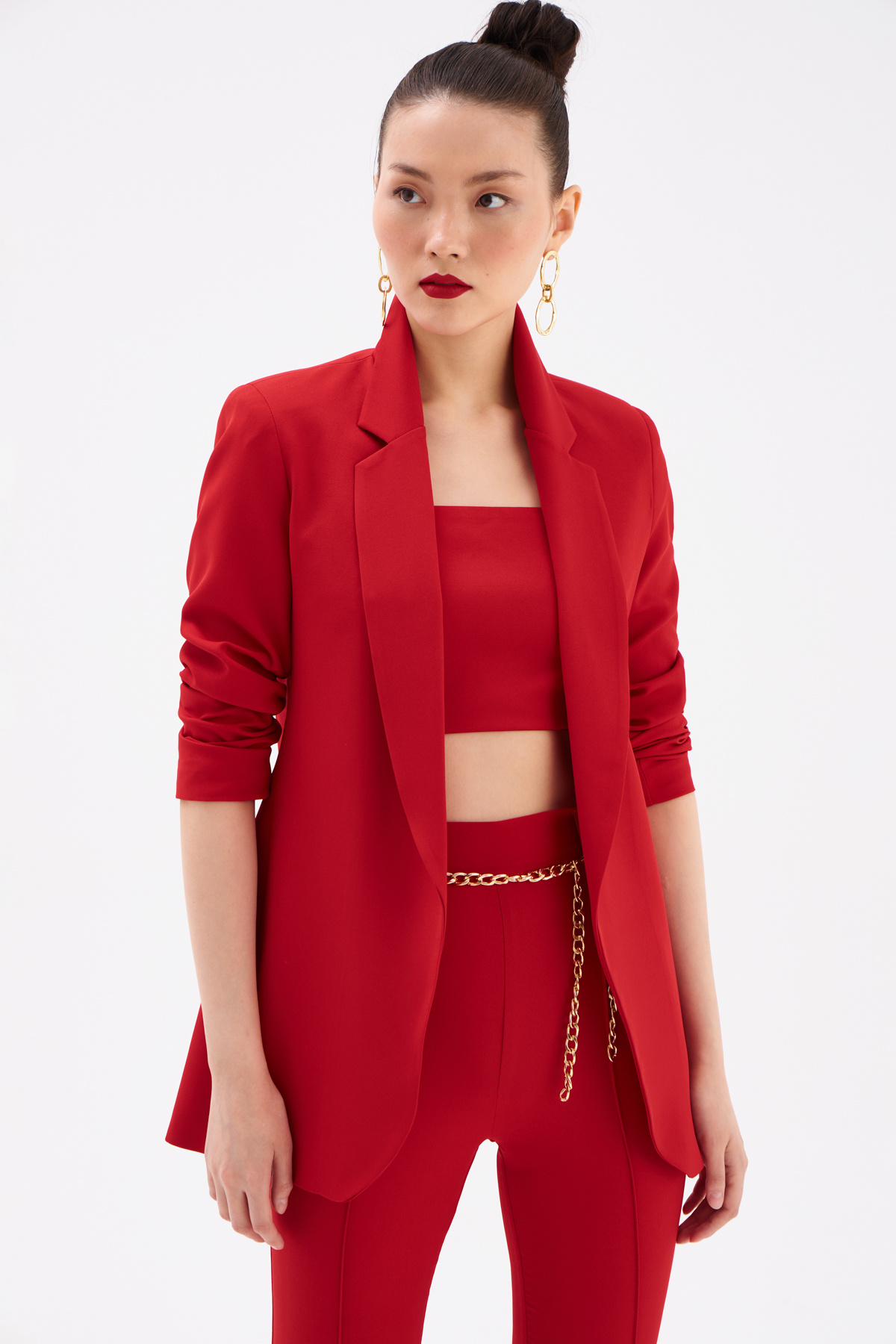 Klasik yaka slim fit ceket - KIRMIZI