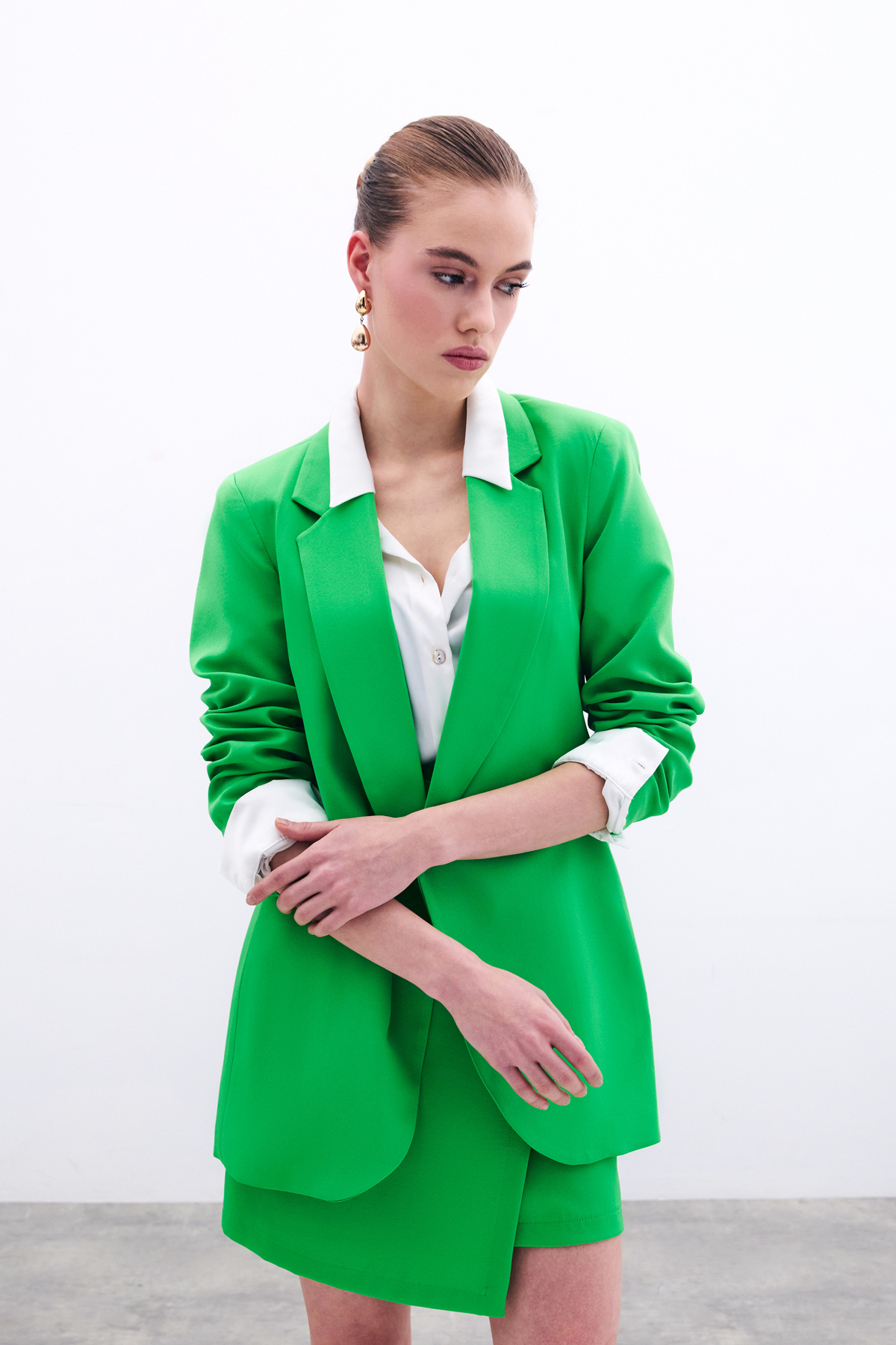 Klasik Yaka Uzun Ceket - Açık Yeşil