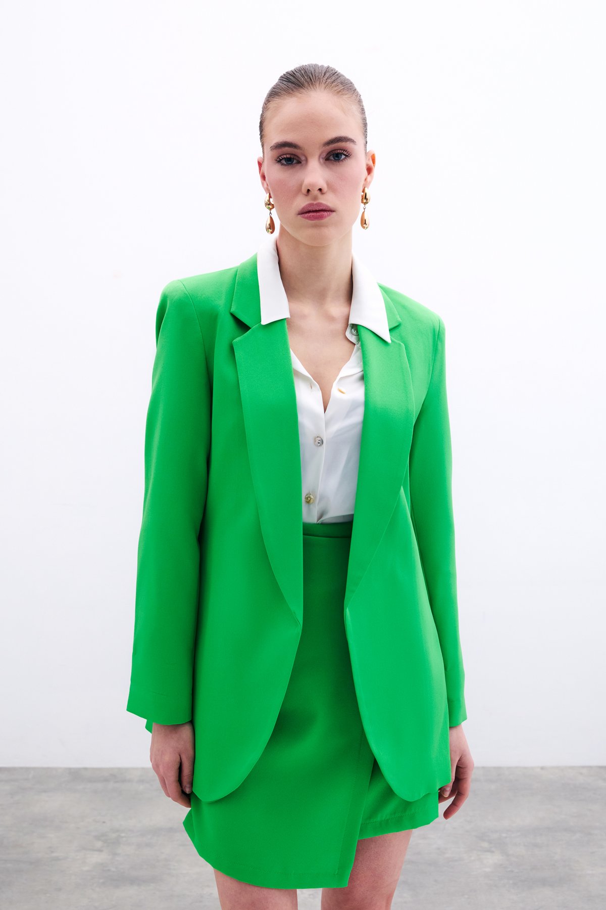 Klasik Yaka Uzun Ceket - Açık Yeşil