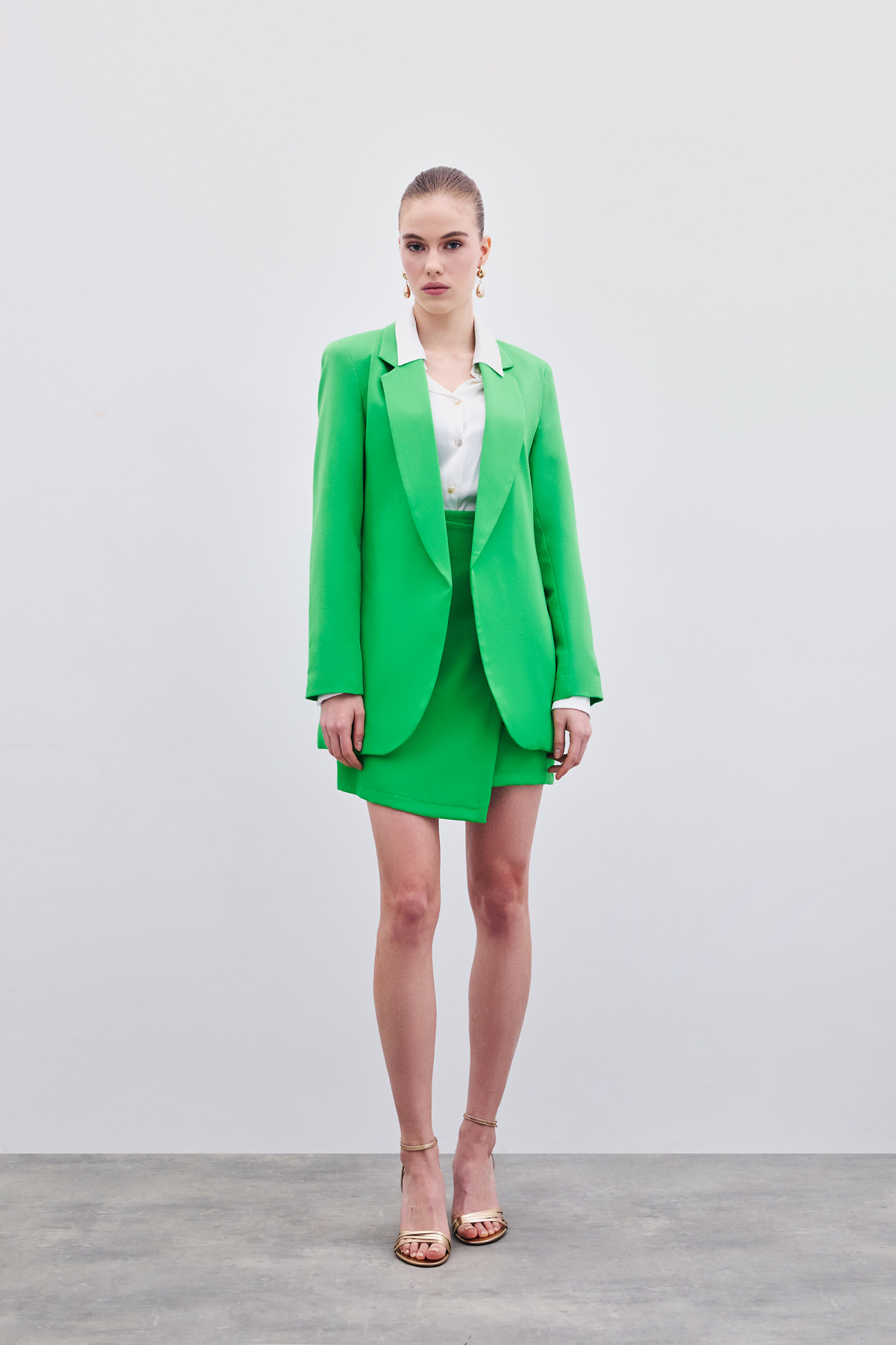 Klasik Yaka Uzun Ceket - Açık Yeşil