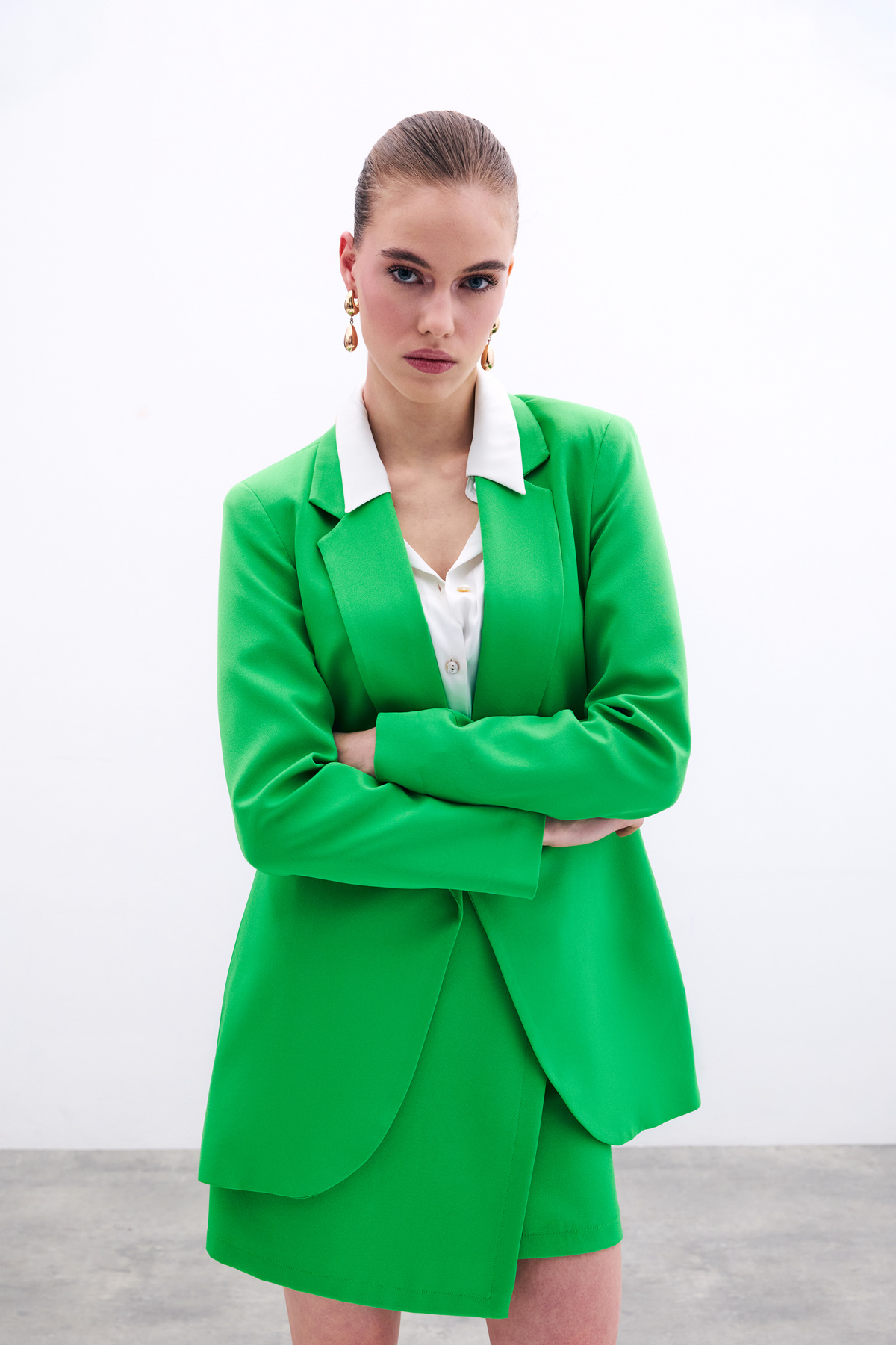 Klasik Yaka Uzun Ceket - Açık Yeşil