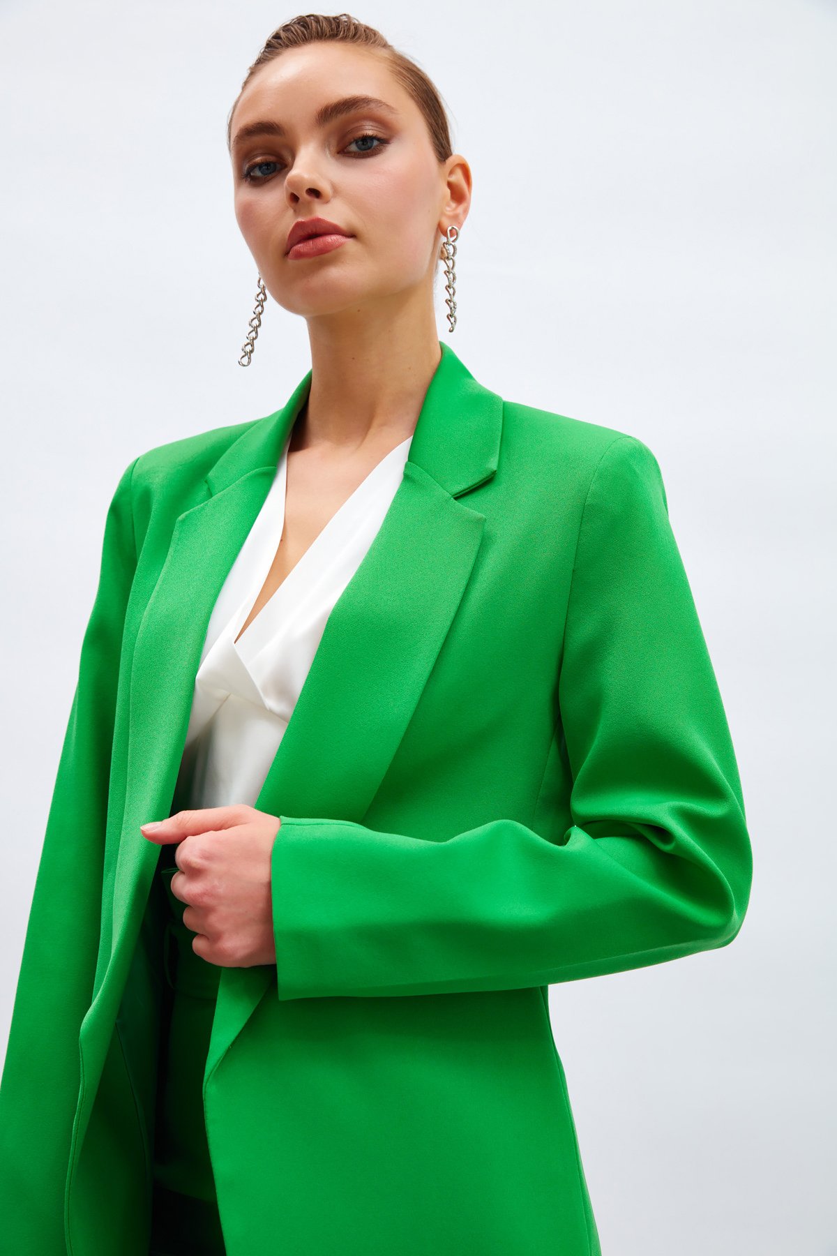 Klasik Yaka Uzun Ceket - KOYU YEŞİL