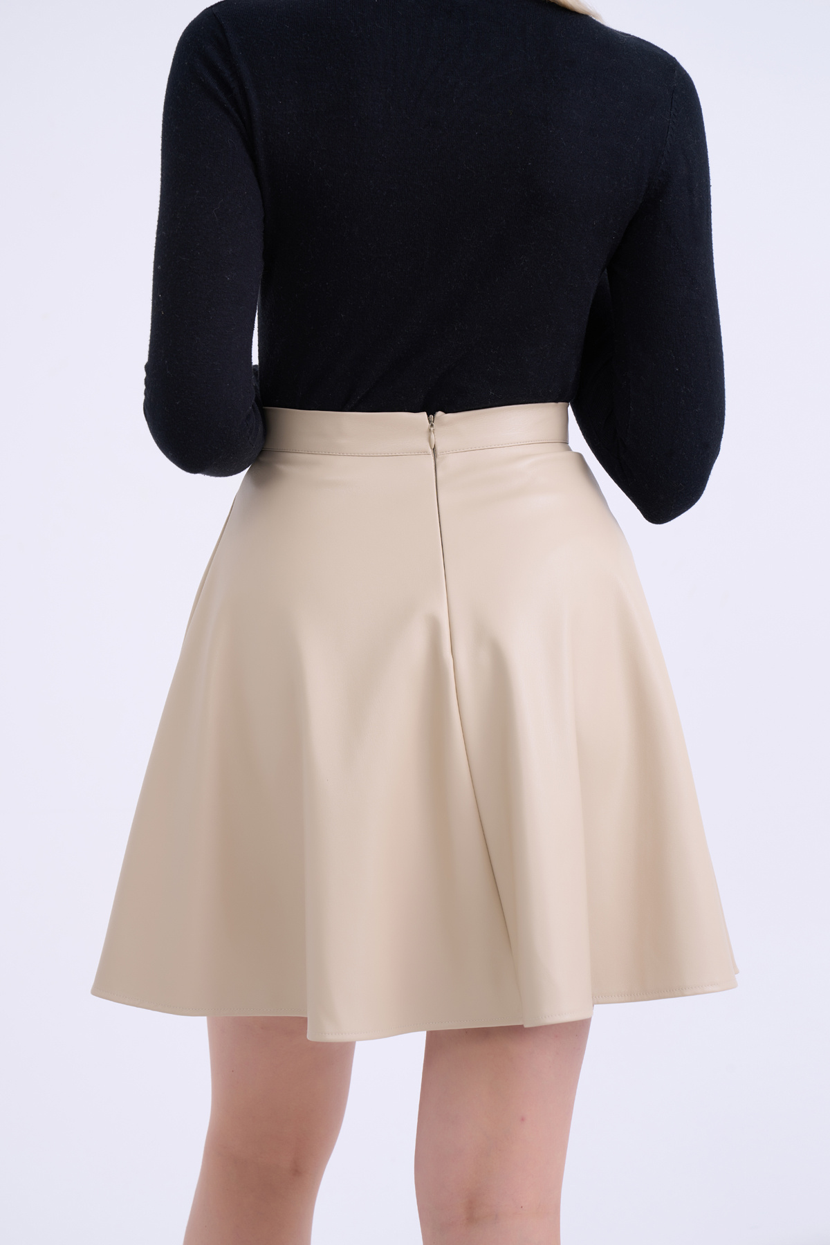 Kloş mini deri etek - TAŞ