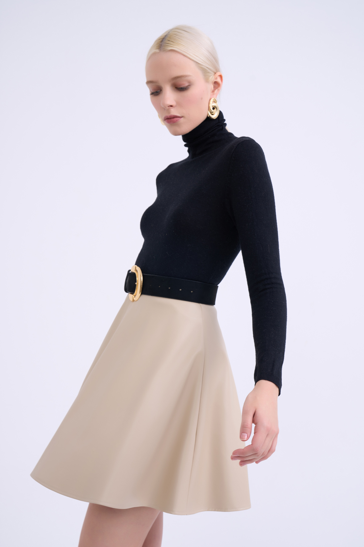 Kloş mini deri etek - TAŞ