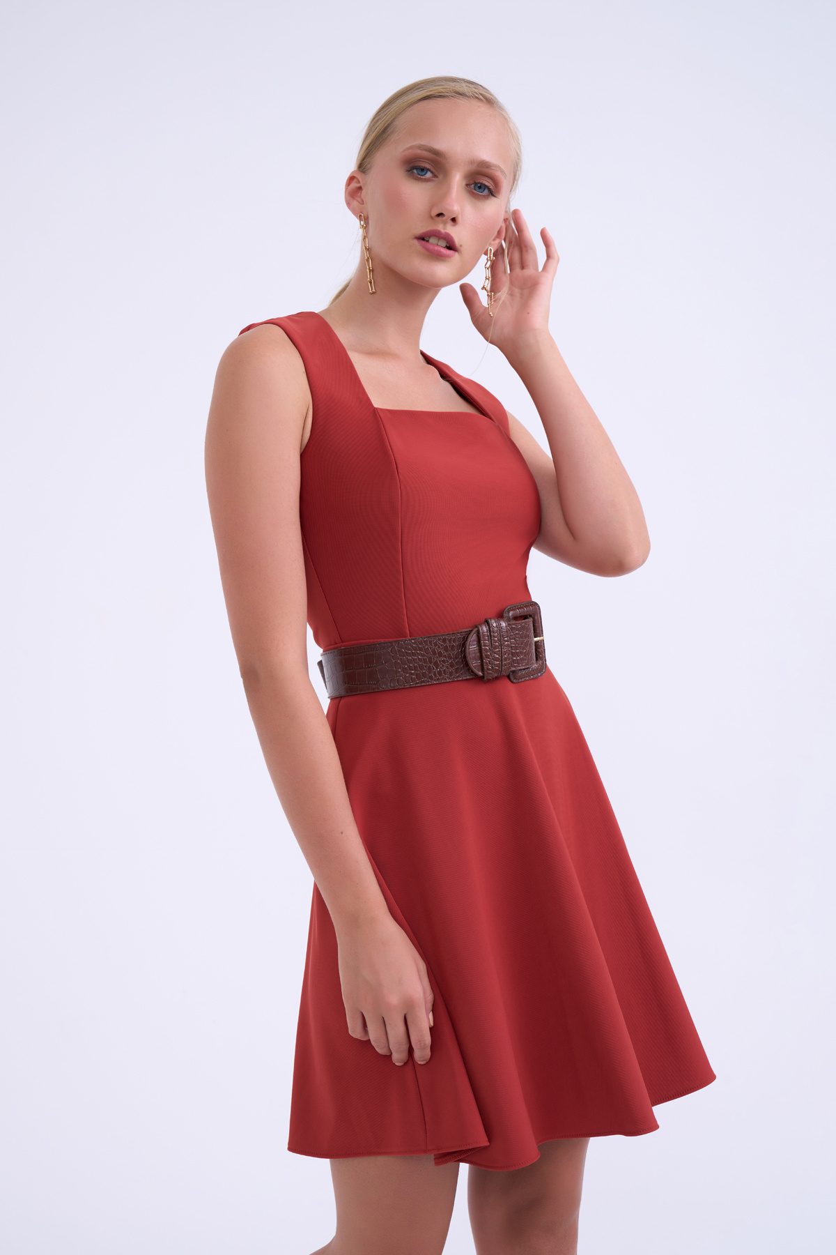 Kloş mini etek - KİREMİT