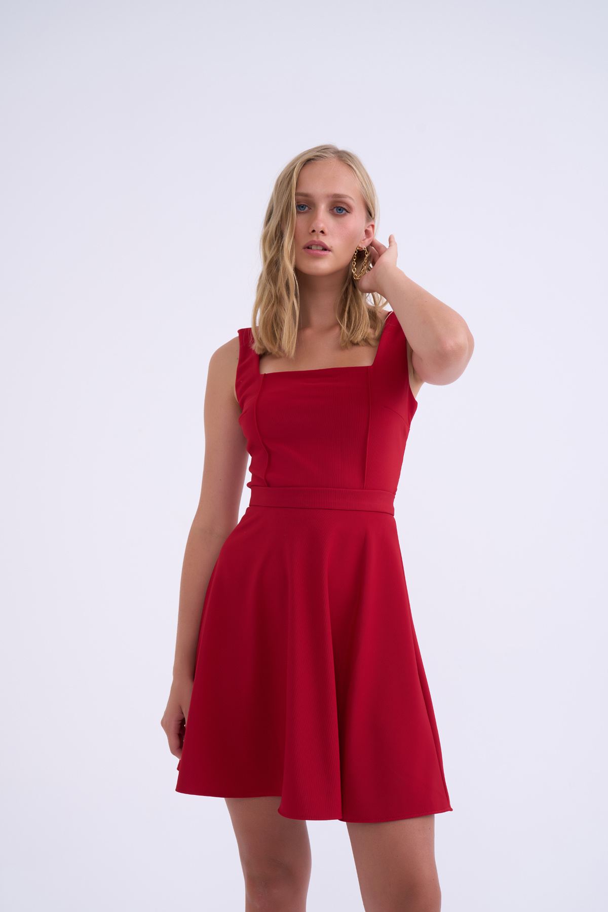 Kloş mini etek - KIRMIZI