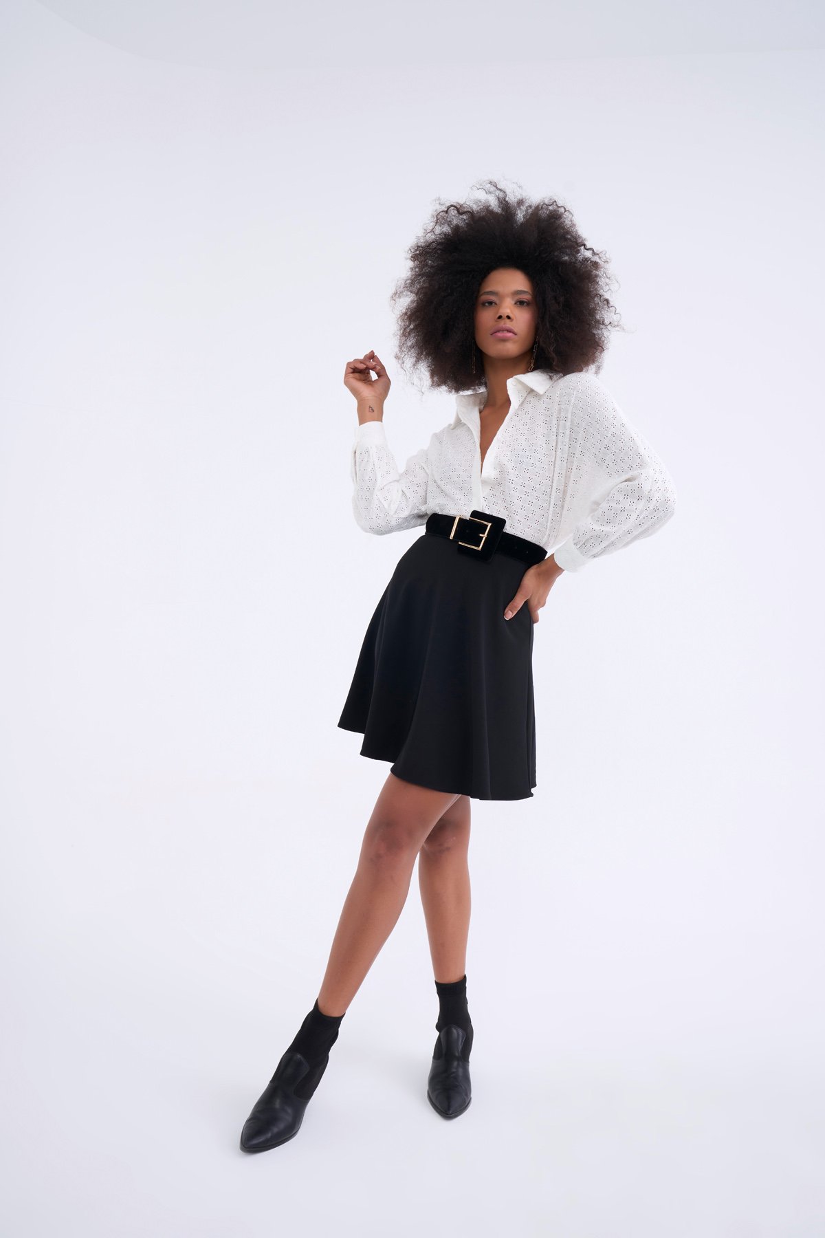 Kloş mini etek - SİYAH