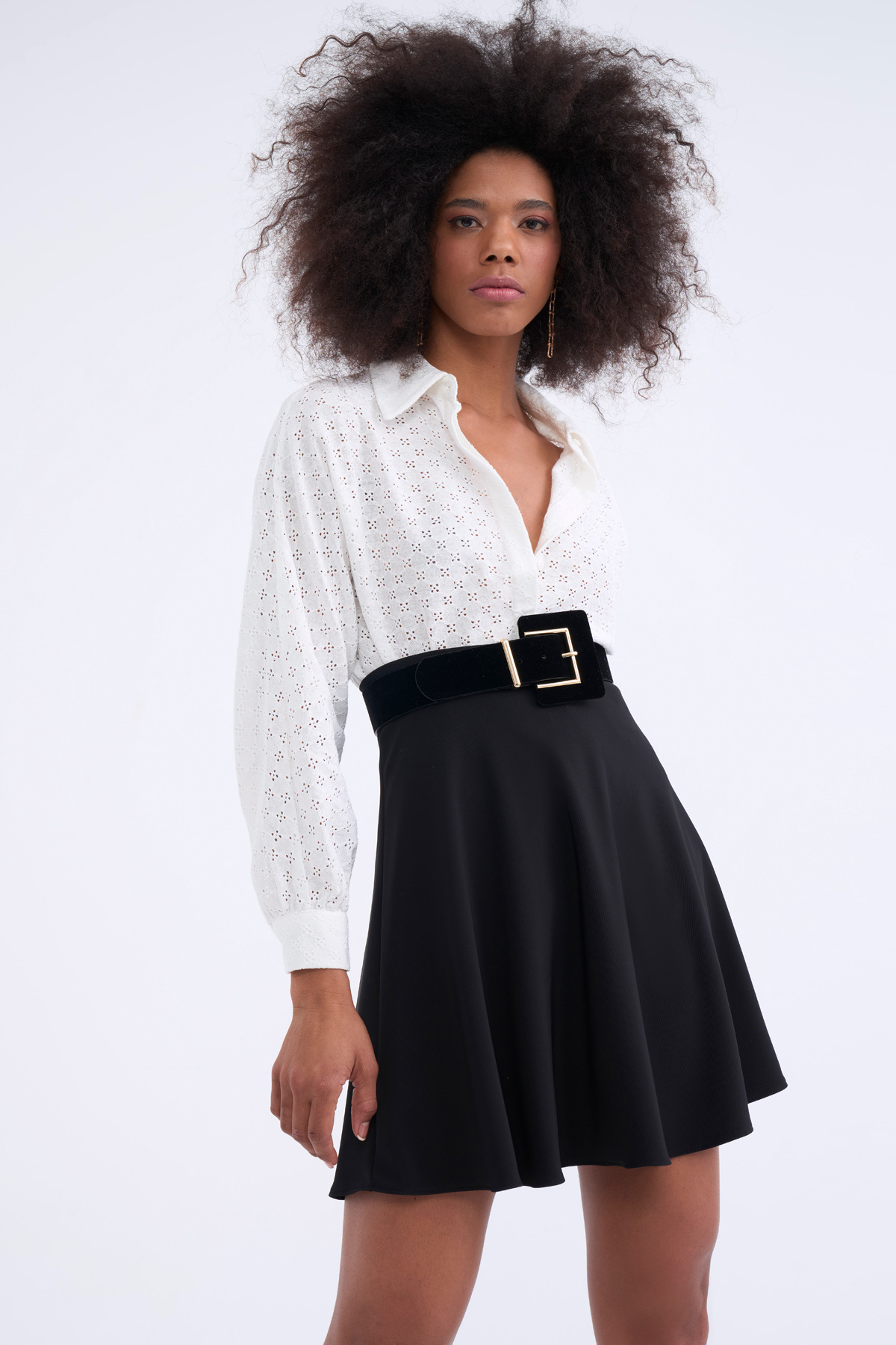 Kloş mini etek - SİYAH