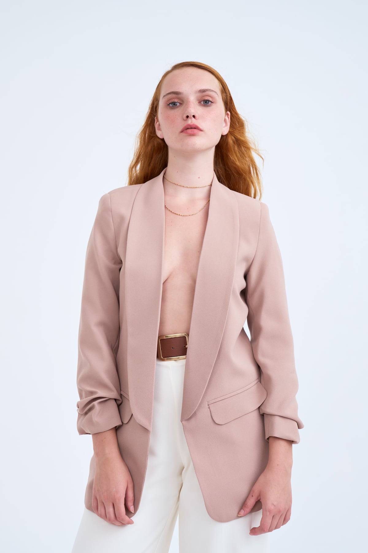 Crepe jacket with sleeve gathers - BEIGE