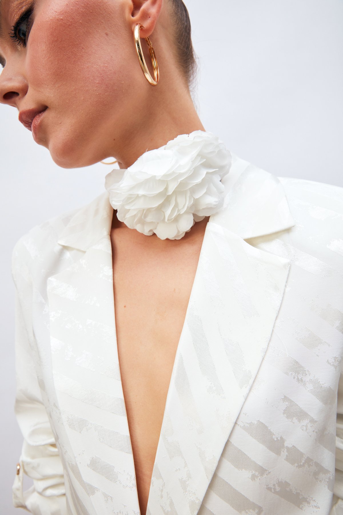 Kol Detaylı Desenli Salaş Ceket - EKRU