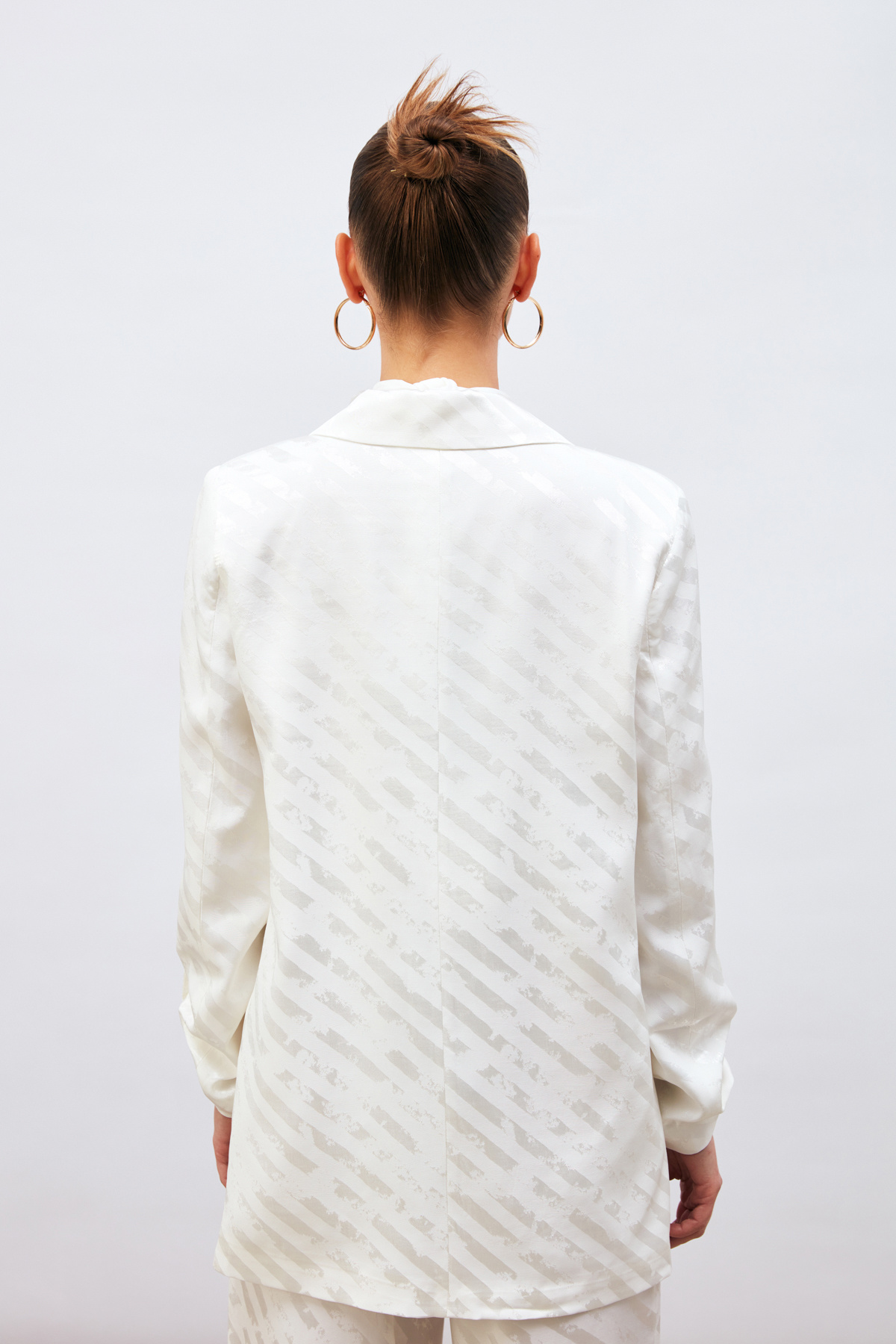 Kol Detaylı Desenli Salaş Ceket - EKRU