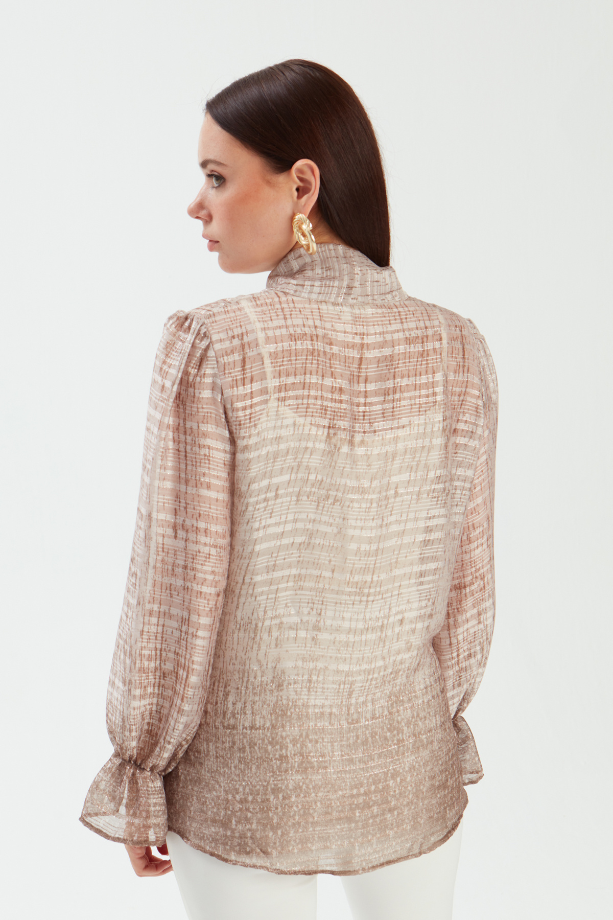 Sleeve Detailed Scarf Blouse - BEIGE