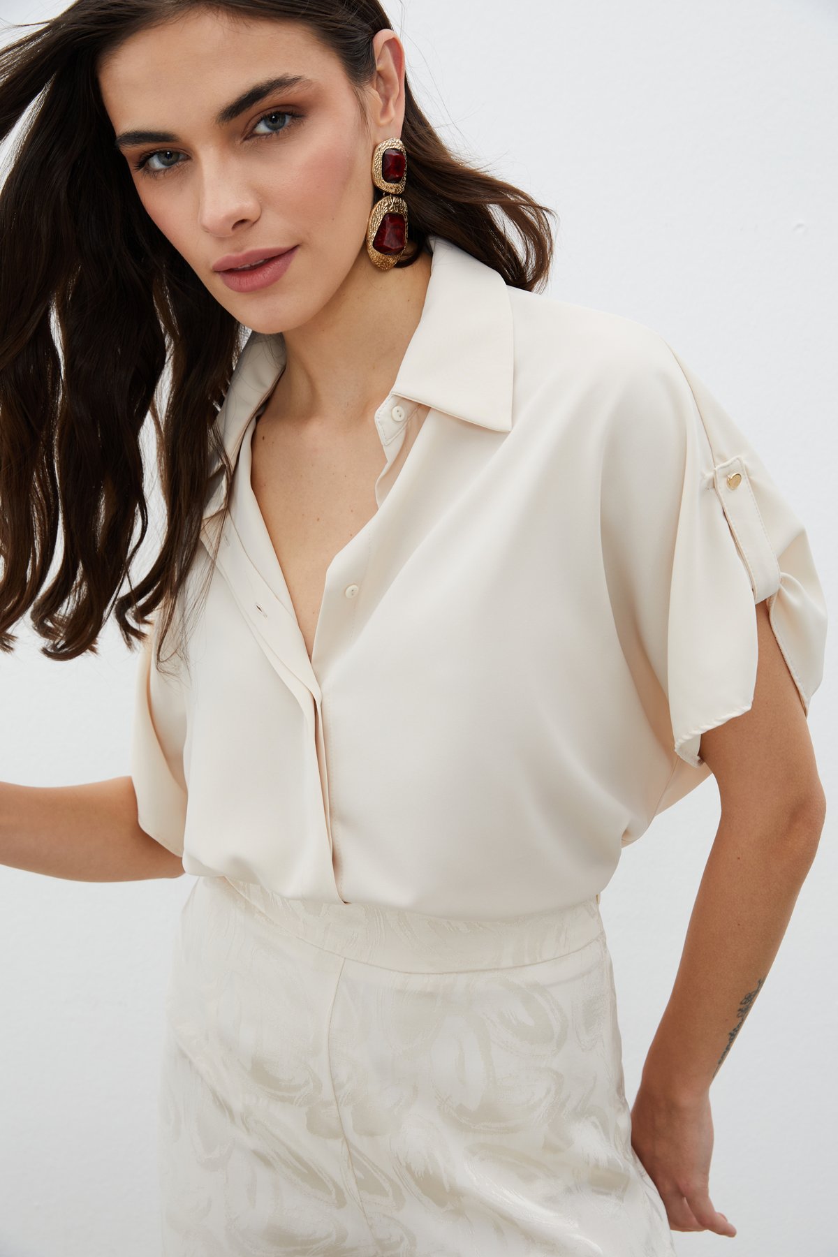 Kol Detaylı Salaş Gömlek - BEJ