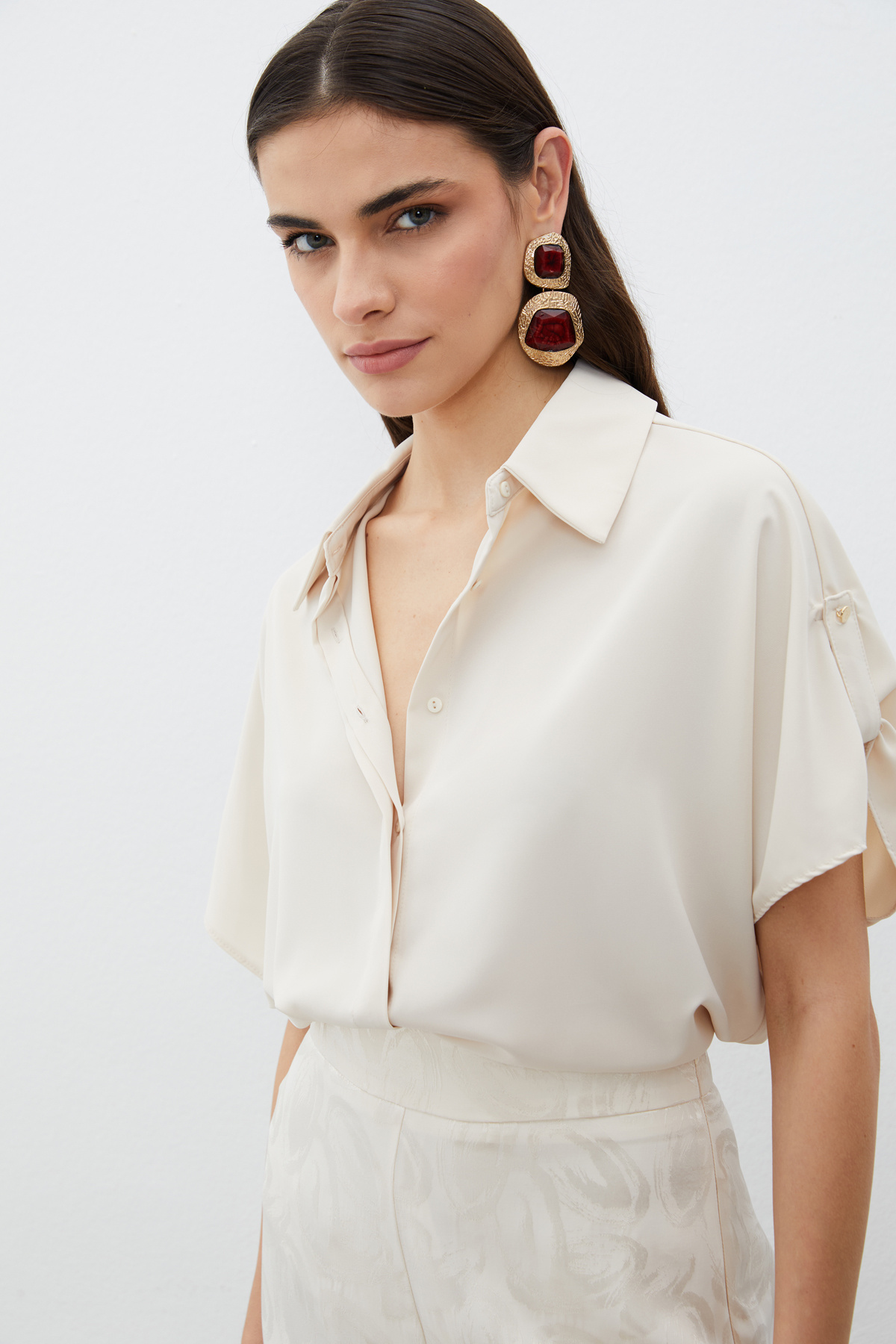 Kol Detaylı Salaş Gömlek - BEJ