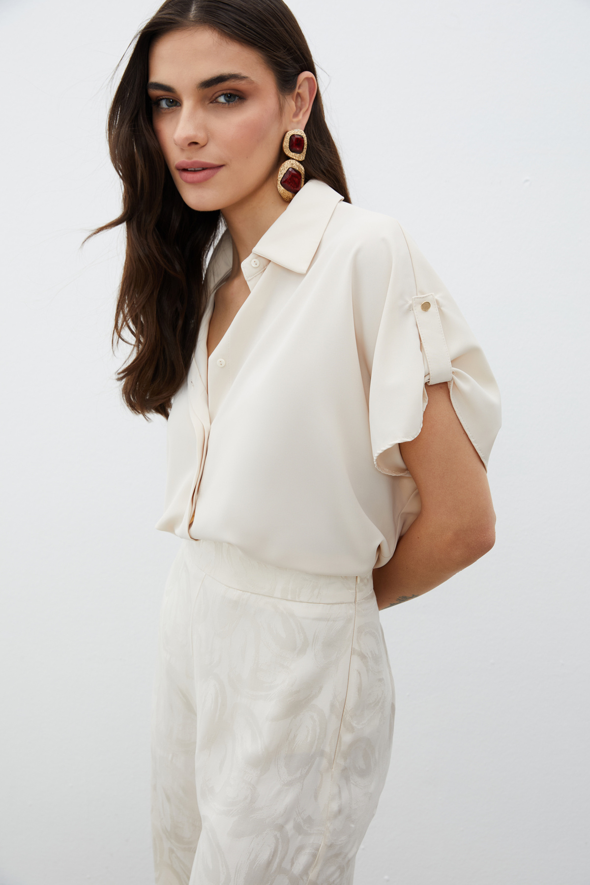 Kol Detaylı Salaş Gömlek - BEJ