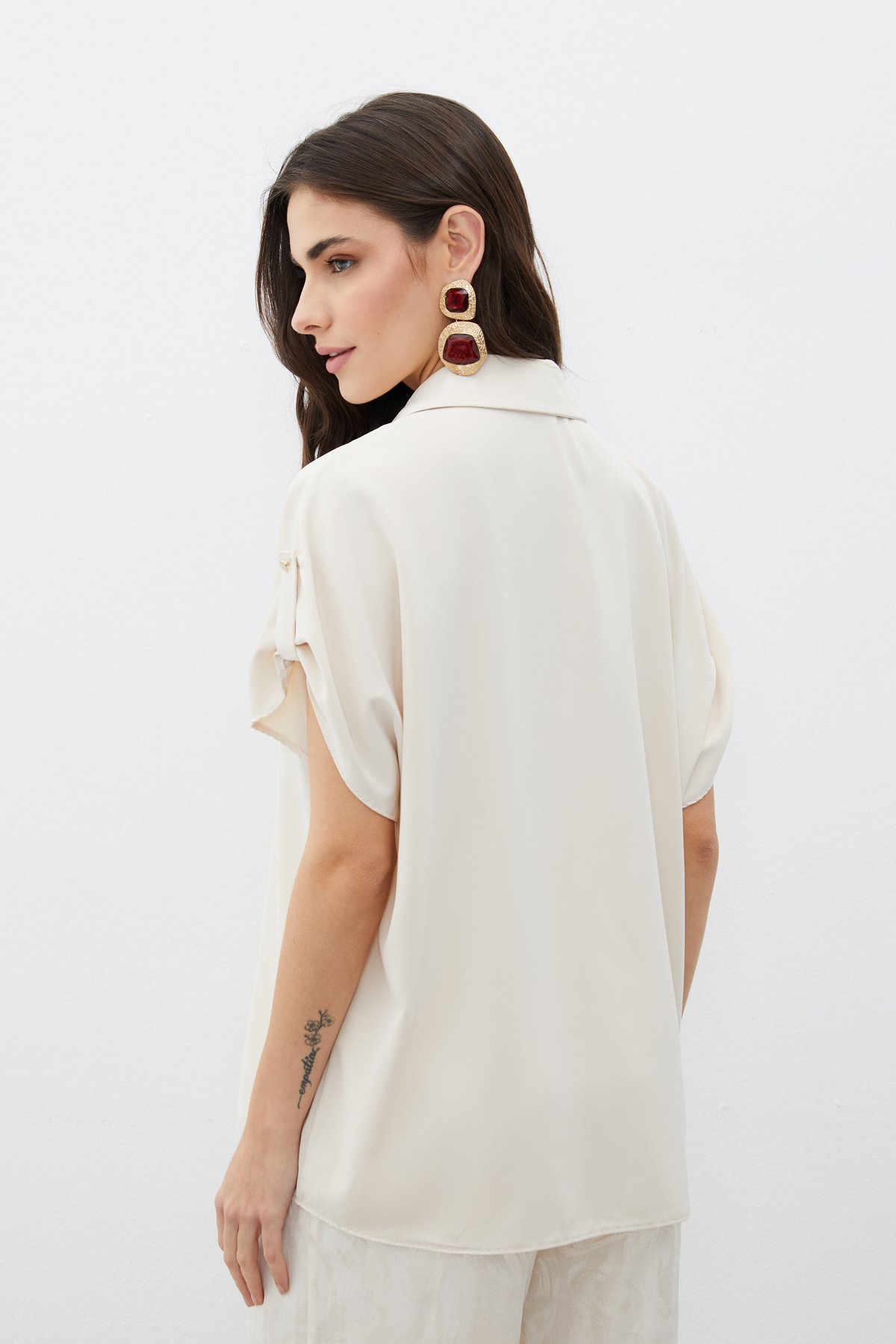 Kol Detaylı Salaş Gömlek - BEJ