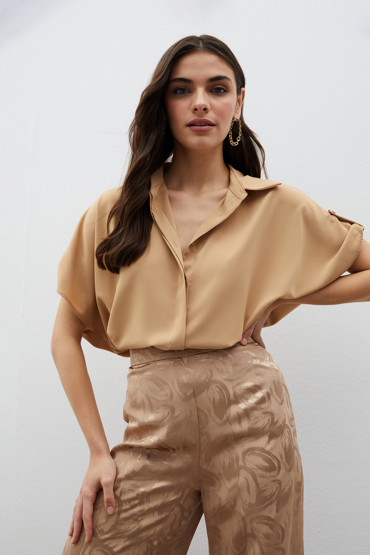 Kol Detaylı Salaş Gömlek - CAMEL