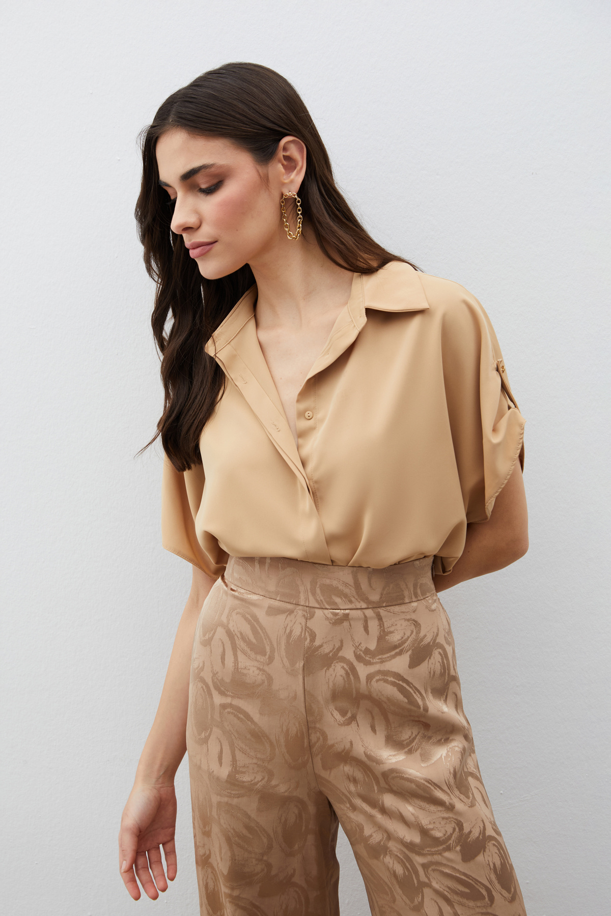 Kol Detaylı Salaş Gömlek - CAMEL