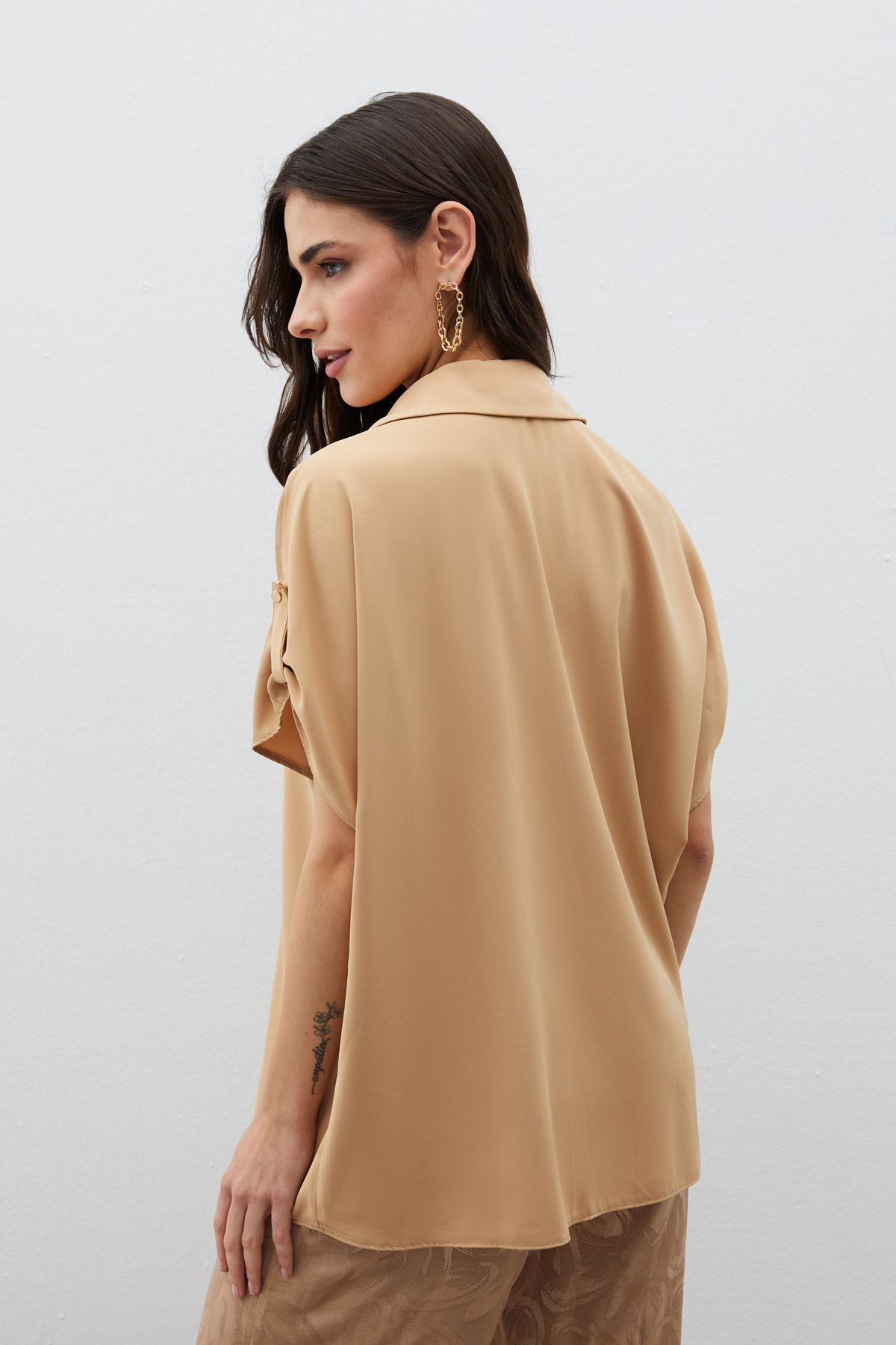 Kol Detaylı Salaş Gömlek - CAMEL