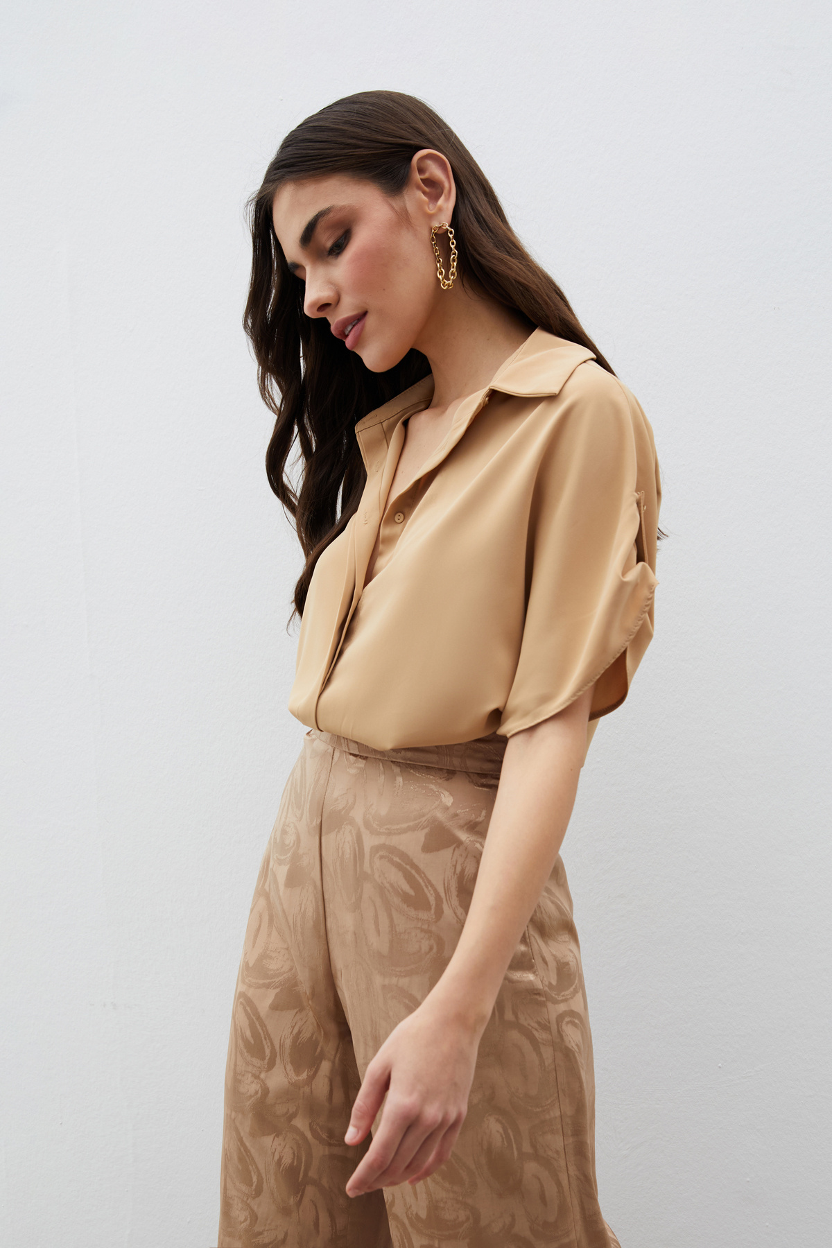 Kol Detaylı Salaş Gömlek - CAMEL