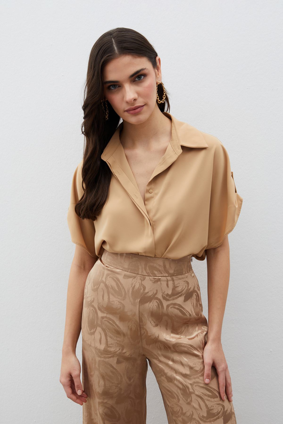 Kol Detaylı Salaş Gömlek - CAMEL