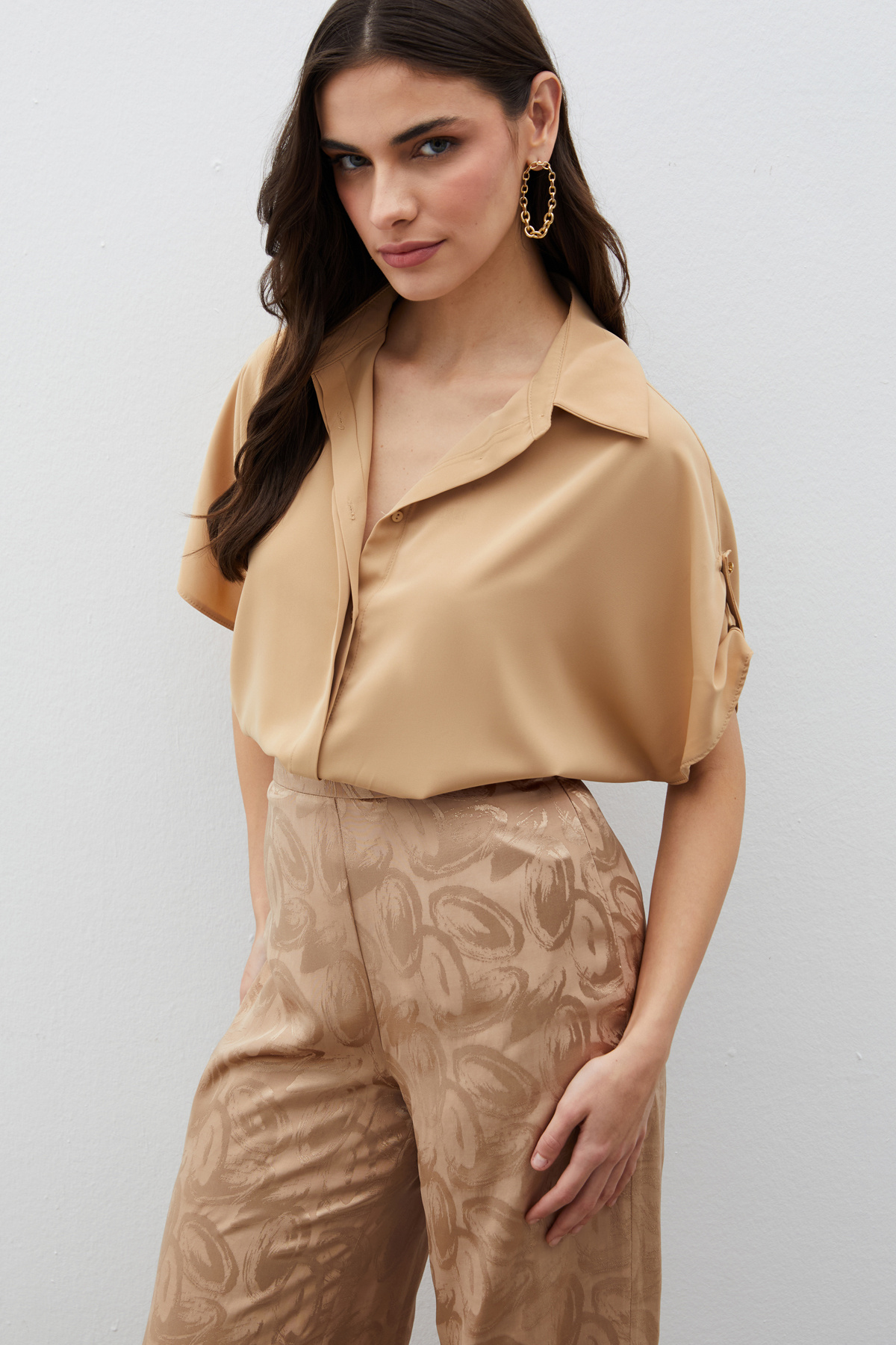 Kol Detaylı Salaş Gömlek - CAMEL