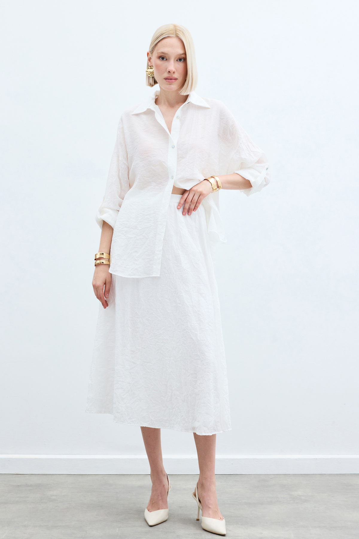 Kol Detaylı Salaş Gömlek - Ekru