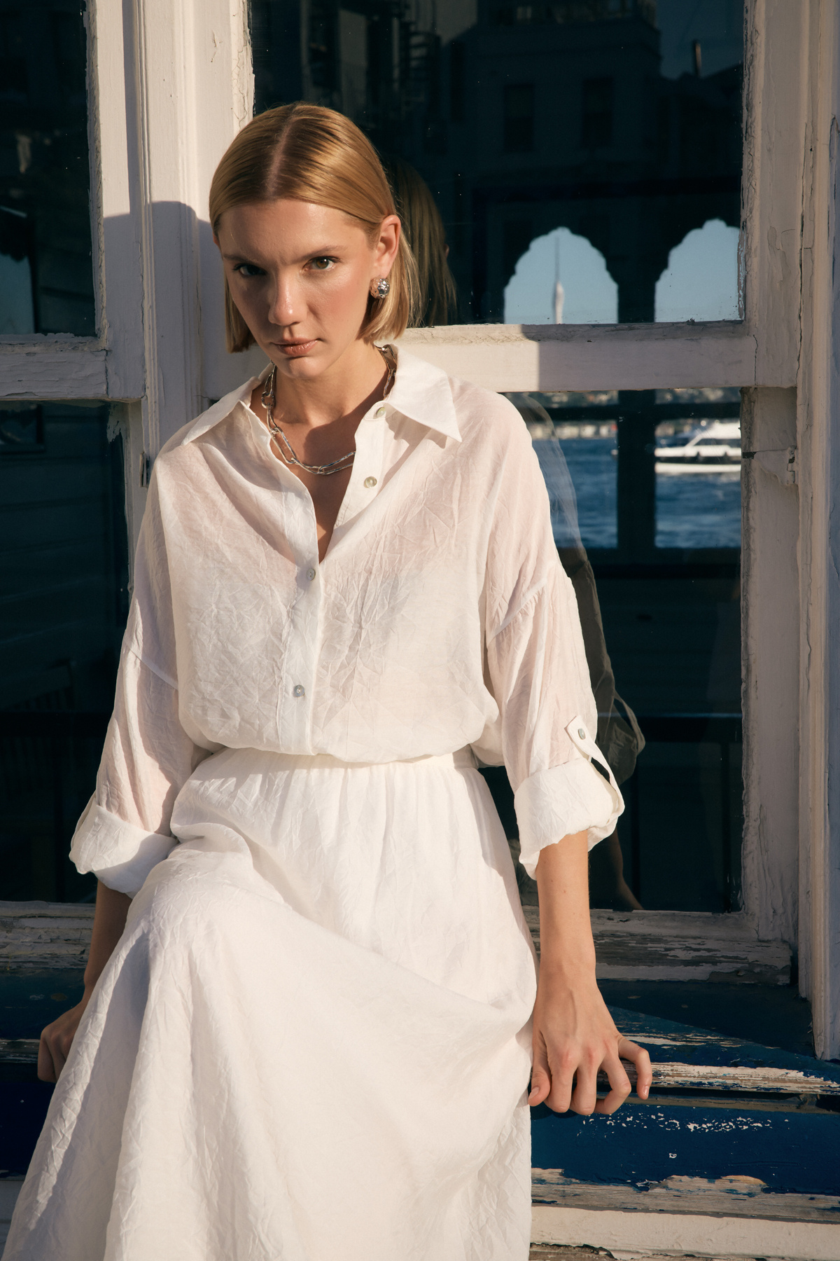 Kol Detaylı Salaş Gömlek - Ekru