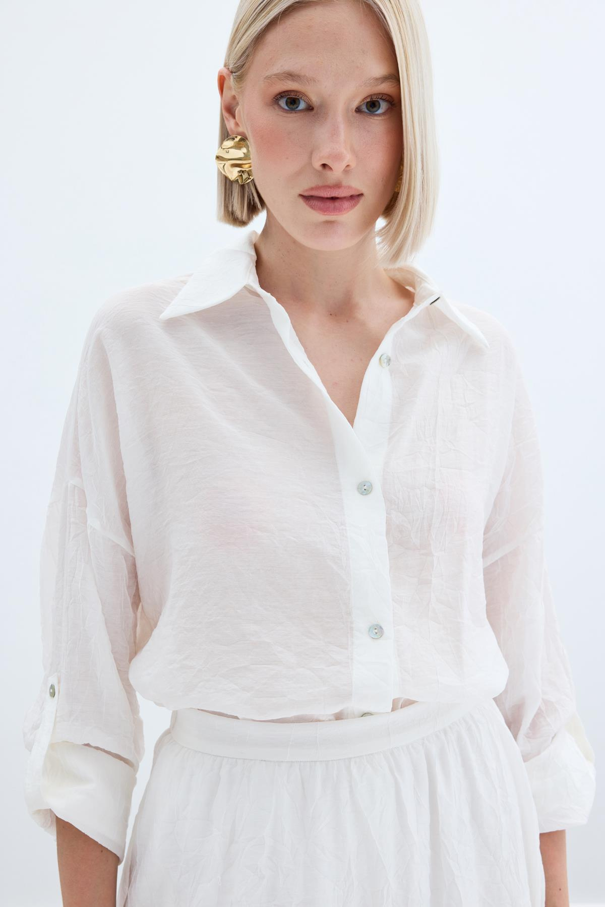 Kol Detaylı Salaş Gömlek - Ekru