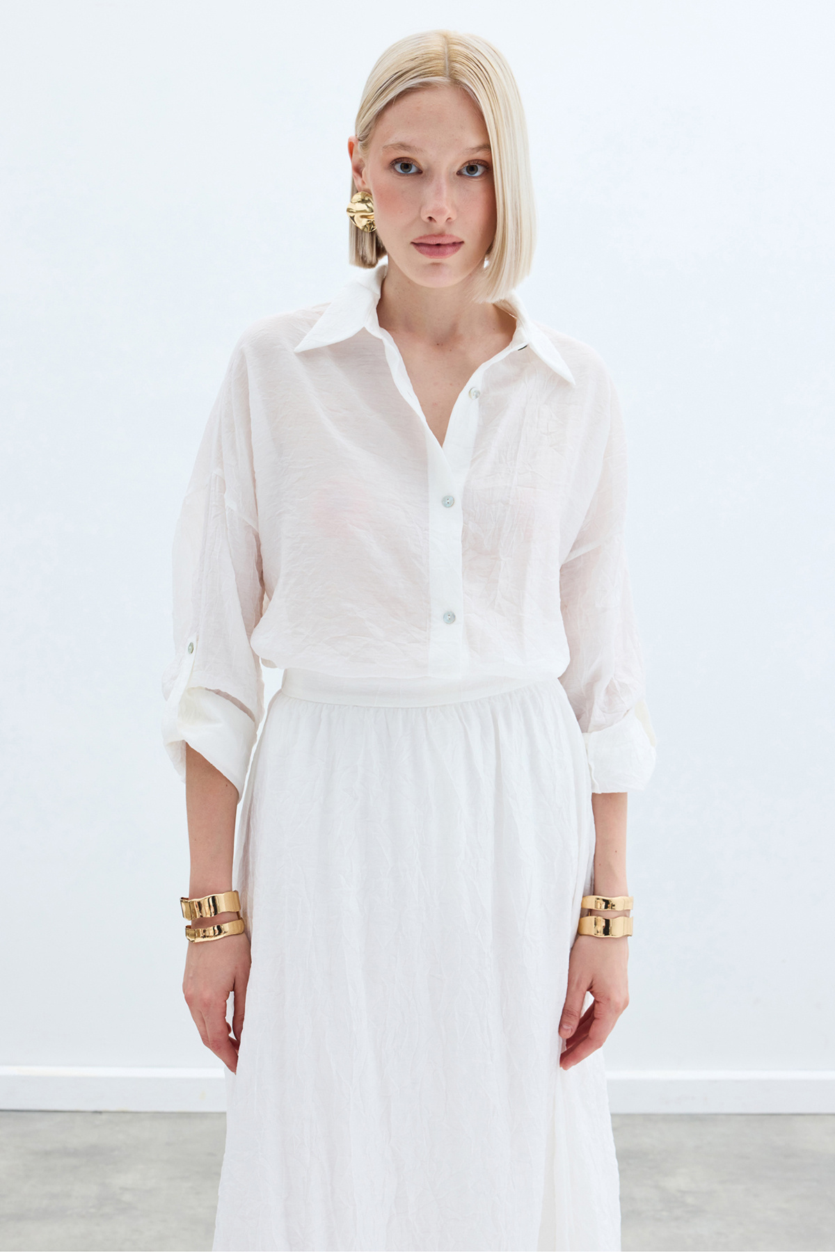 Kol Detaylı Salaş Gömlek - Ekru