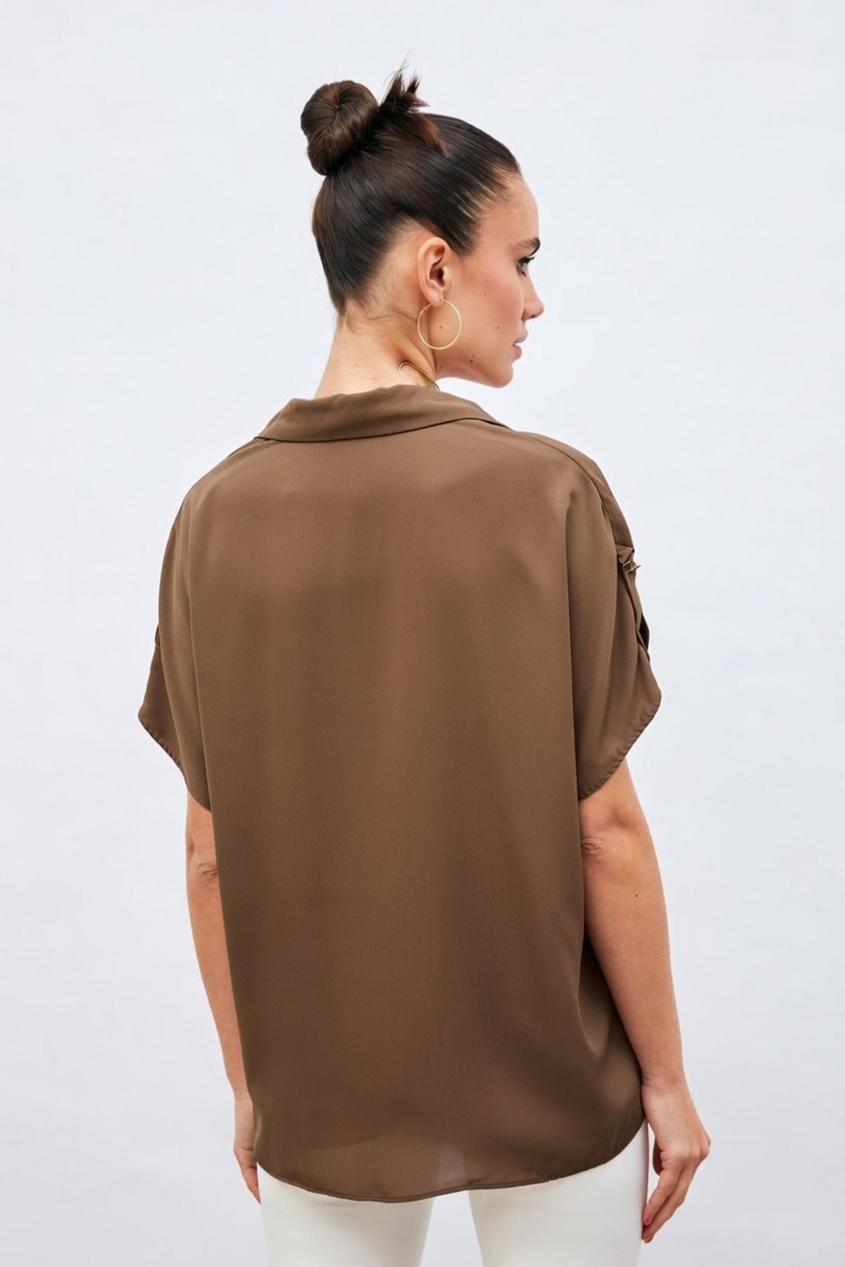 Kol Detaylı Salaş Gömlek - Kahve